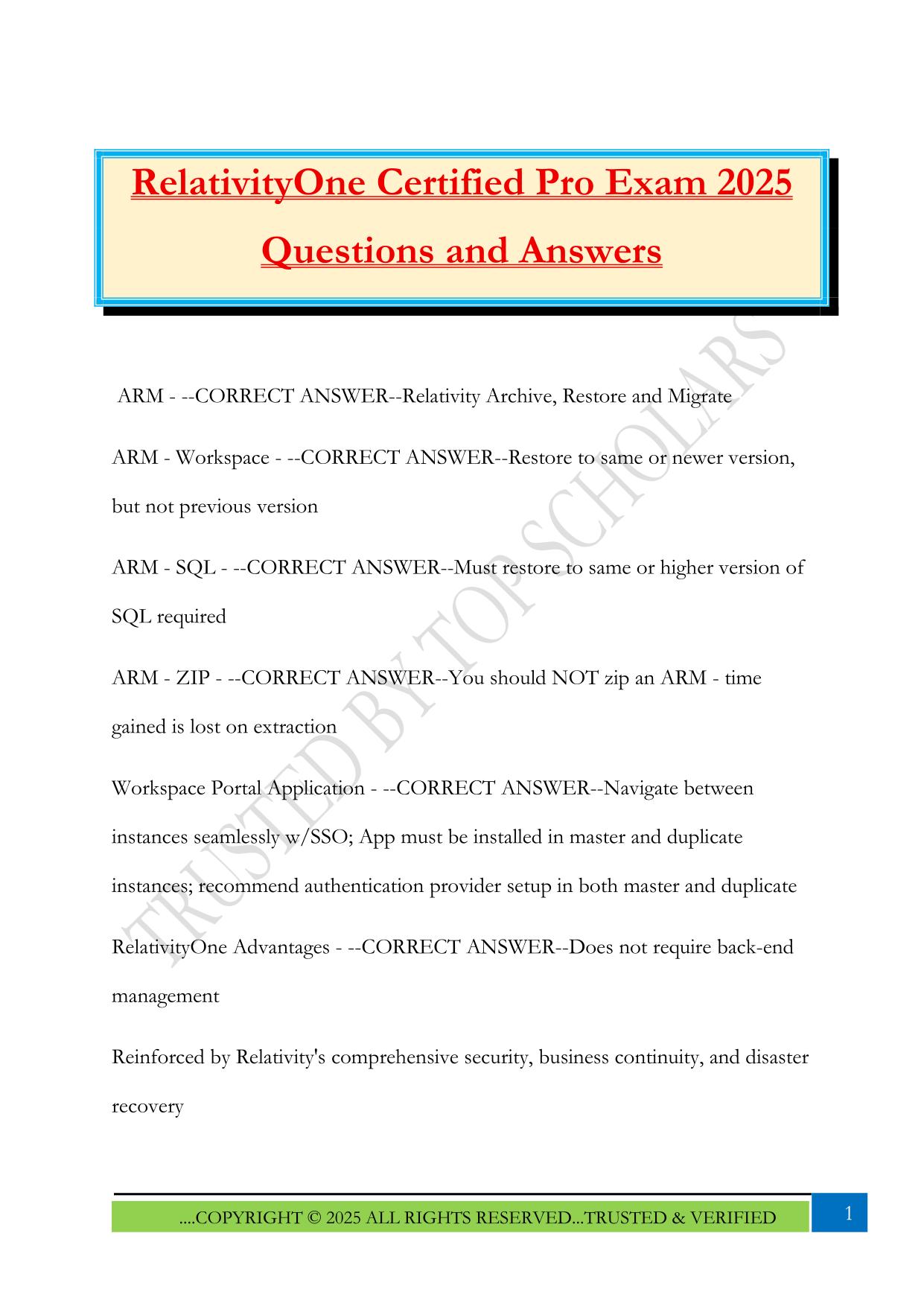 RelativityOne Certified Pro Exam 2025 Questions and Answers