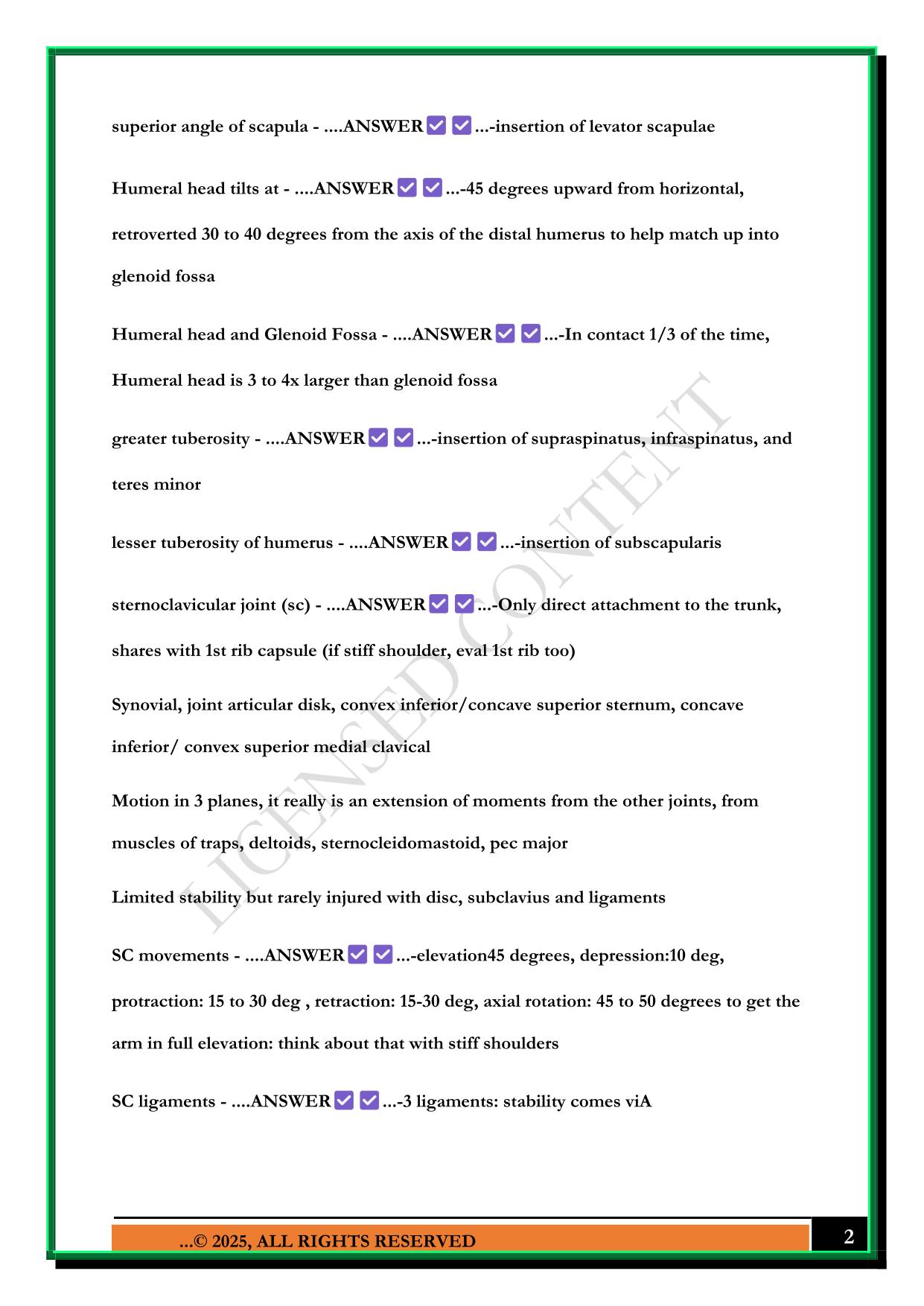 HAND THERAPY: CHT: ANATOMY EXAM 2025 QUESTIONS AND ANSWERS