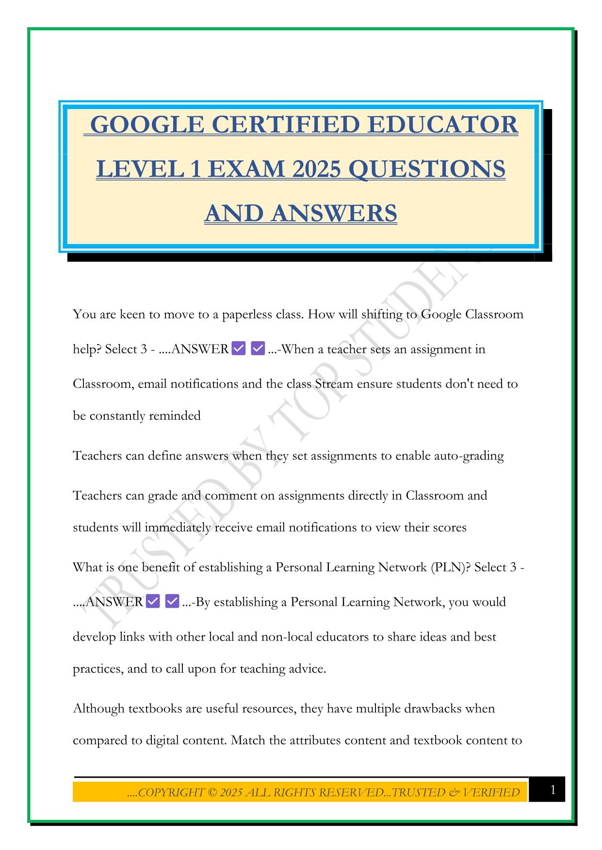 GOOGLE CERTIFIED EDUCATOR LEVEL 1 EXAM 2025 QUESTIONS AND ANSWERS
