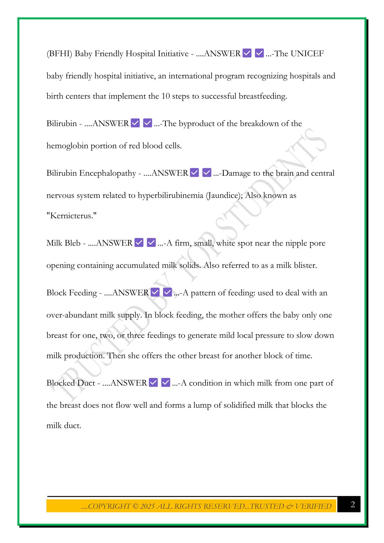 CERTIFIED LACTATION COUNSELOR (CLC) STUDY EXAM 2025 QUESTIONS AND ANSWERS