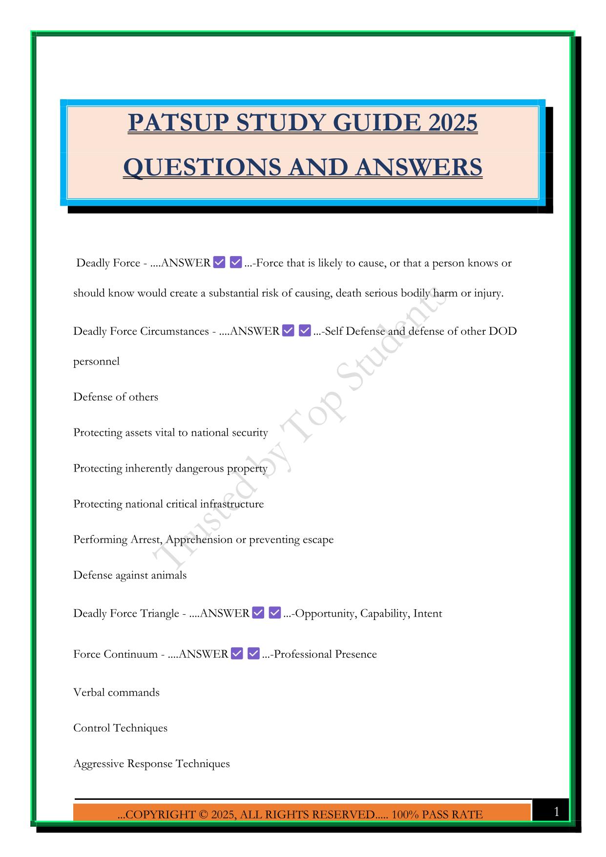 PATSUP STUDY GUIDE 2025 QUESTIONS AND ANSWERS