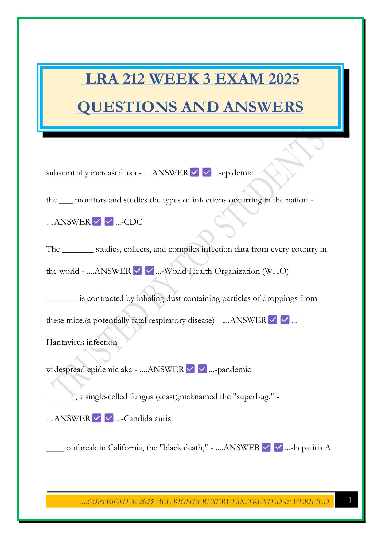 LRA 212 WEEK 3 EXAM 2025 QUESTIONS AND ANSWERS