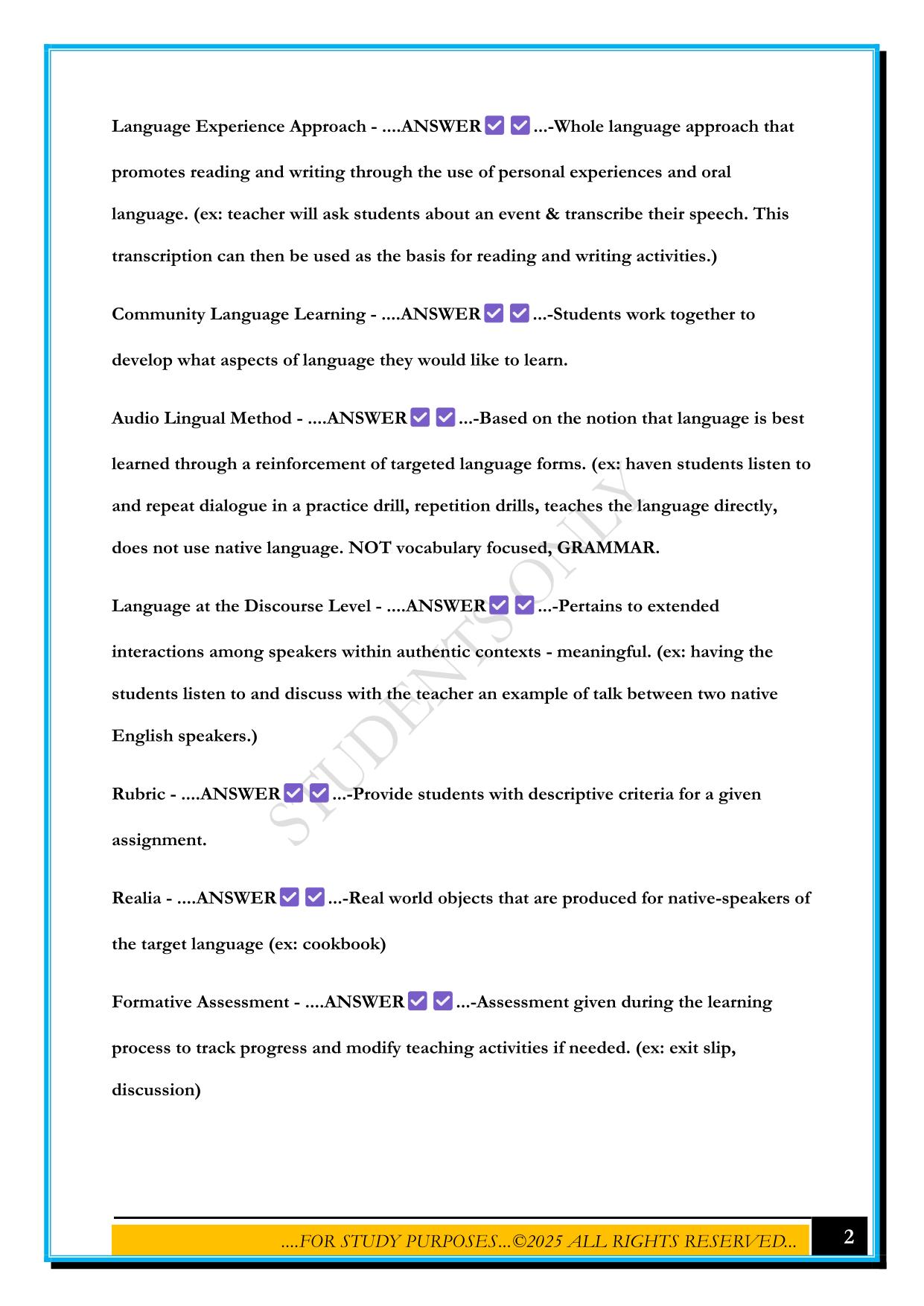 ESOL GACE - TEST 2 2025 QUESTIONS AND ANSWERS