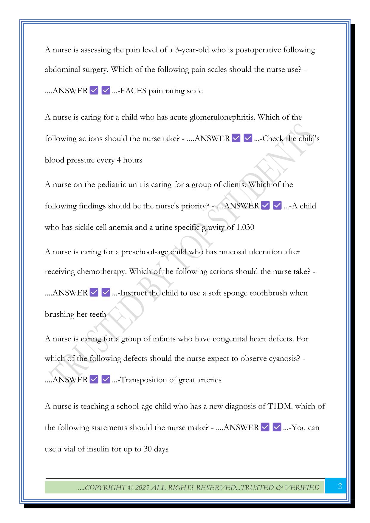 Learning System RN 3.0 Nursing Care of Children Final Quiz 2025 Questions and Answers