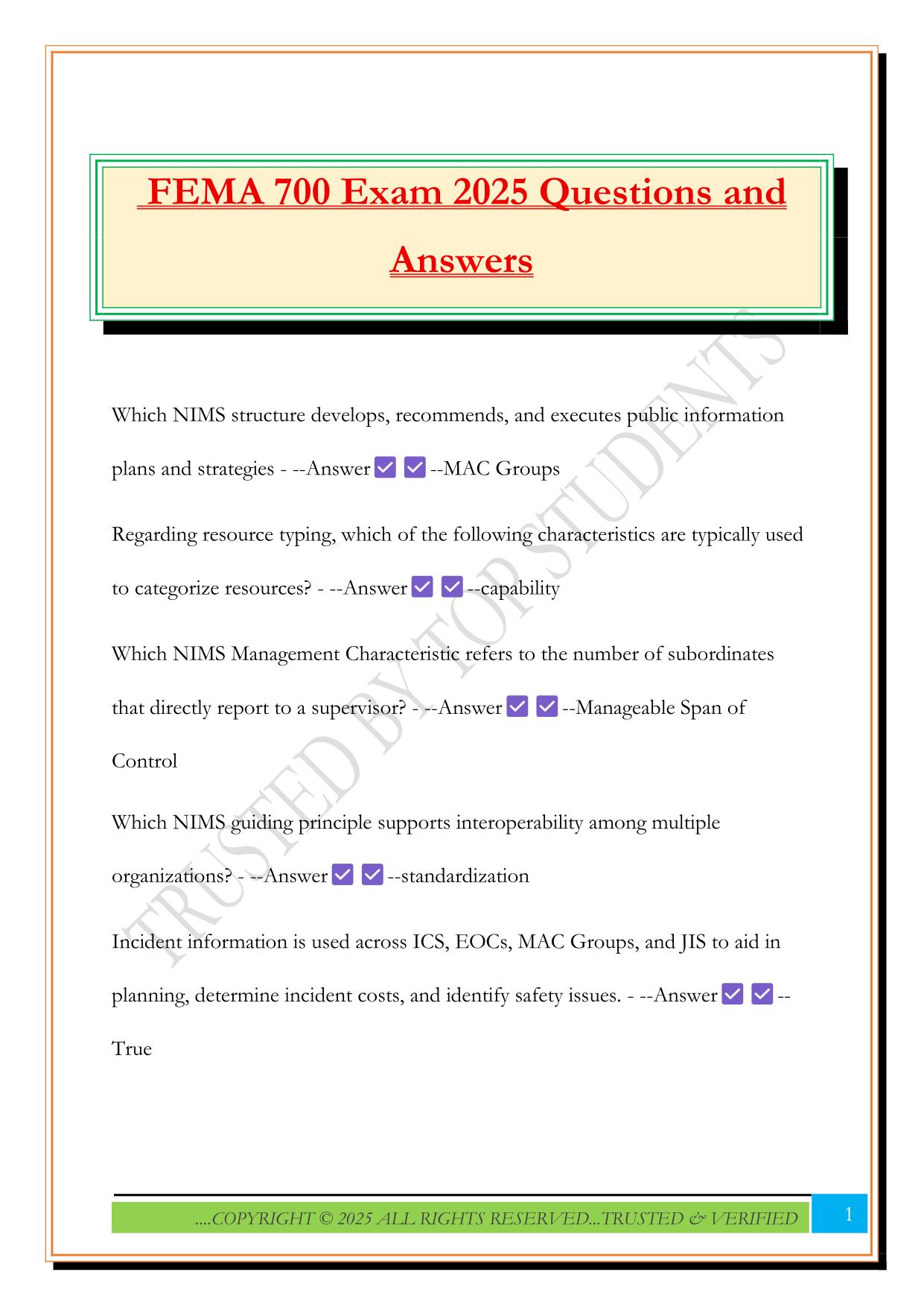 FEMA 700 Exam 2025 Questions and Answers
