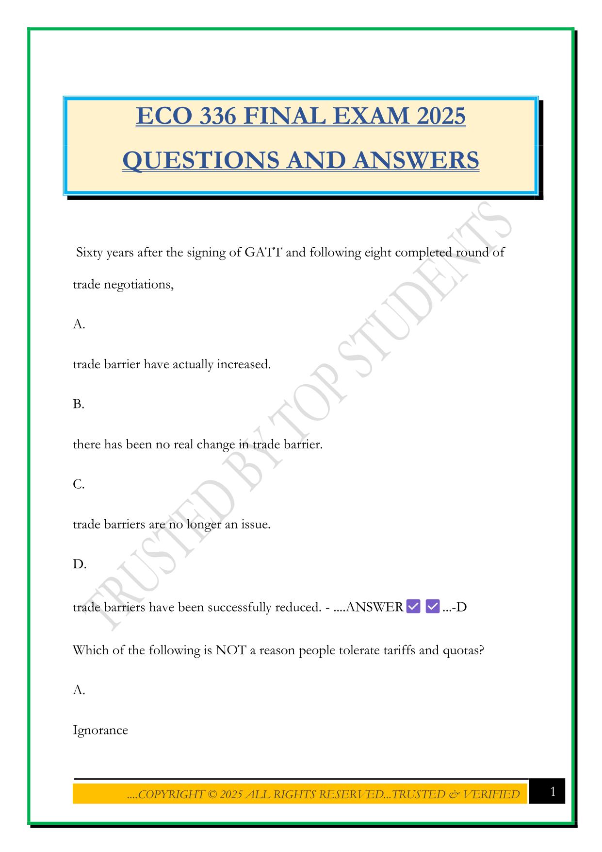 ECO 336 FINAL EXAM 2025 QUESTIONS AND ANSWERS