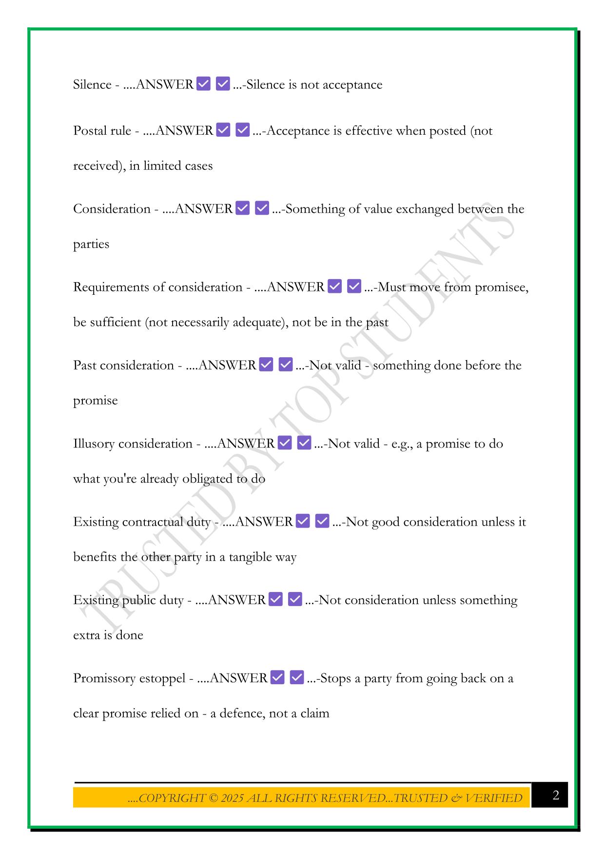 CONTRACT LAW EXAM 2025 QUESTIONS AND ANSWERS