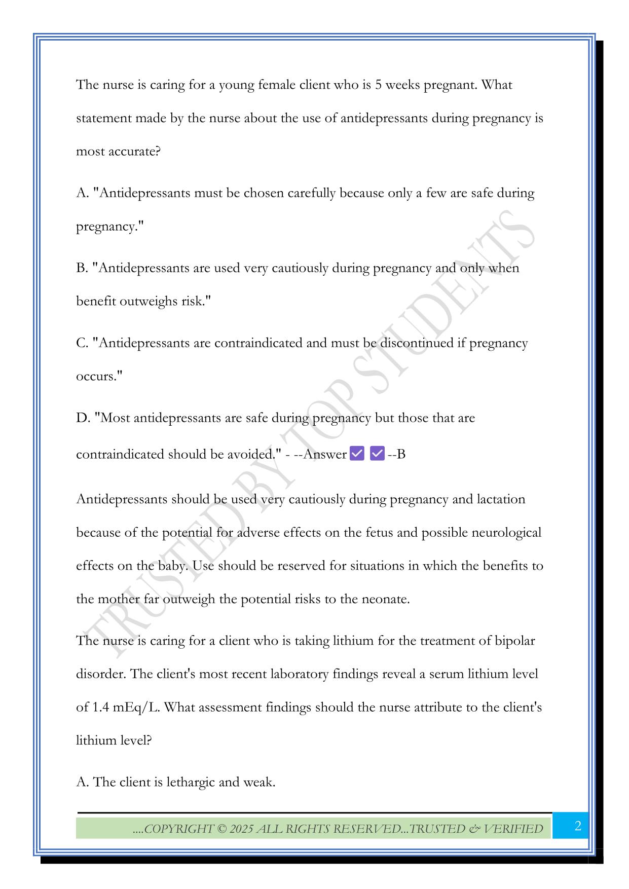 Psychopharmacology Questions with Correct Answers