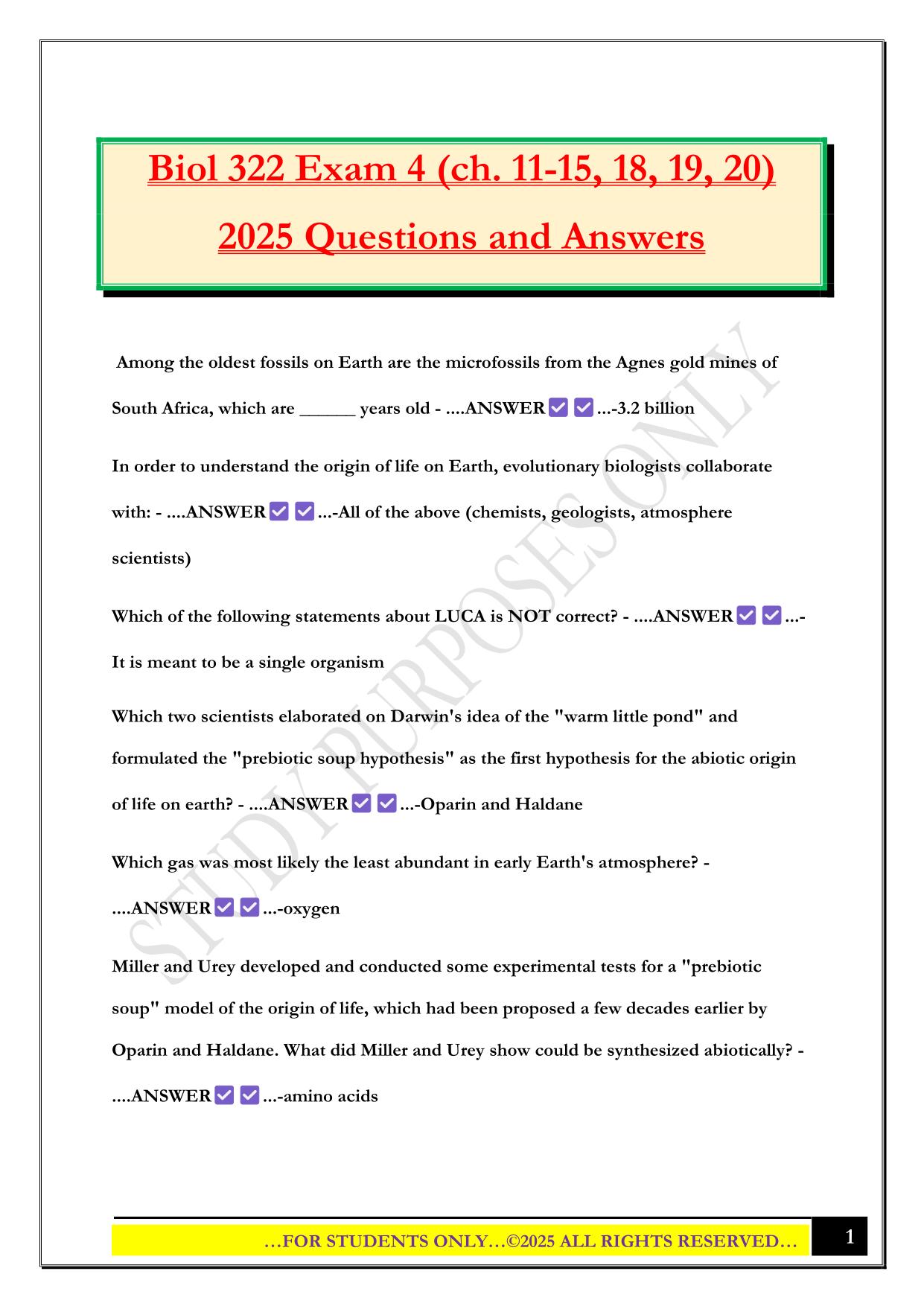 Biol 322 Exam 4 (ch. 11-15, 18, 19, 20) 2025 Questions and Answers