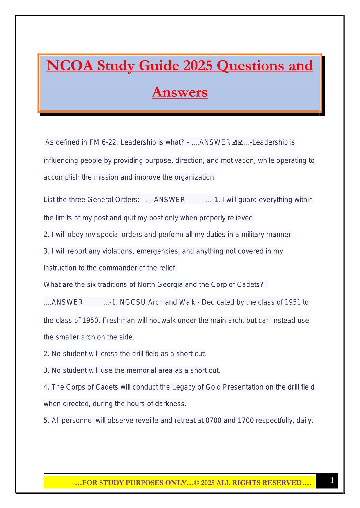 NCOA Study Guide 2025 Questions and Answers