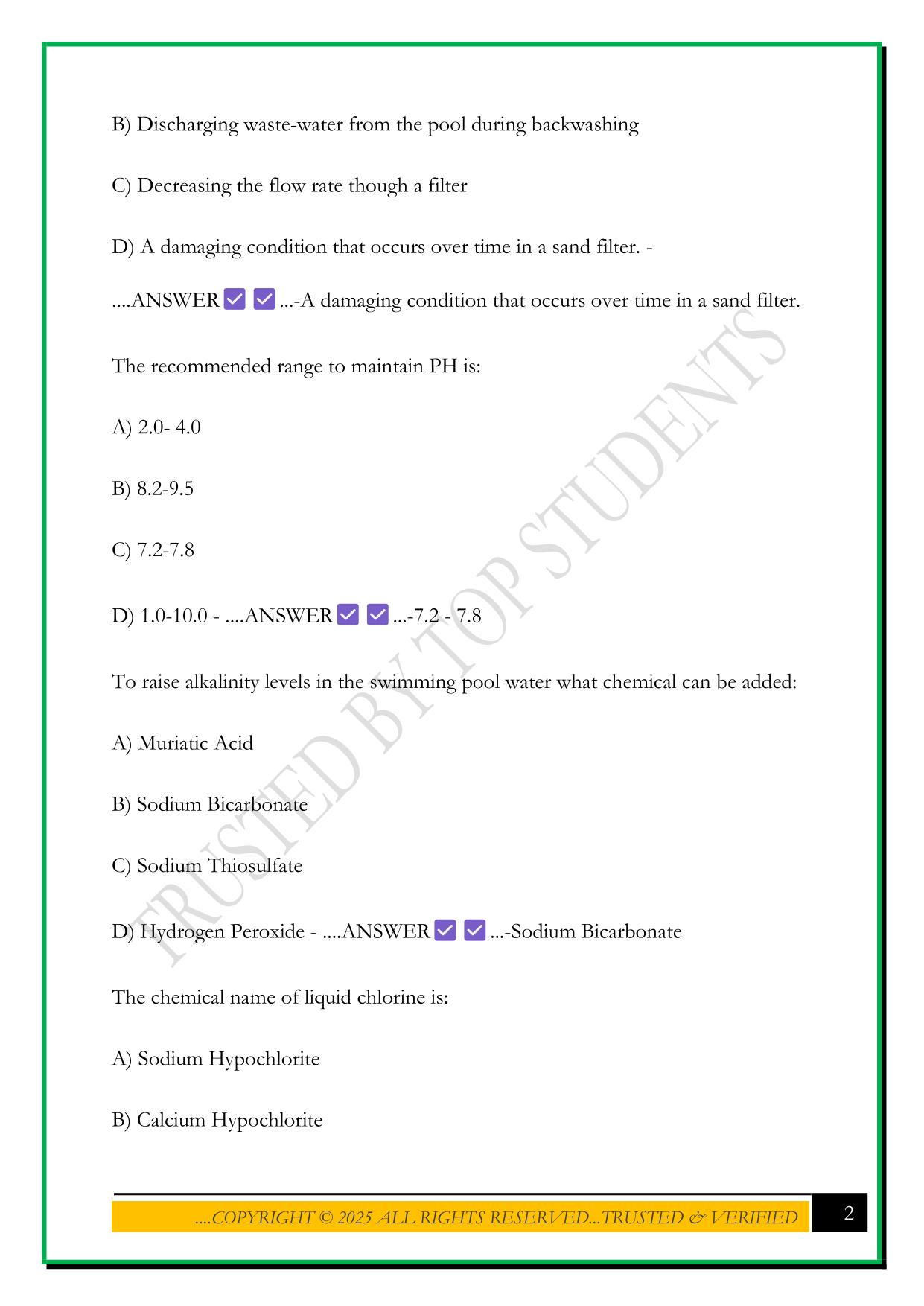 STUDY GUIDE - POOL OPERATOR EXA - HIGH SIERRA POOL EXAM 2025 QUESTIONS AND ANSWERS