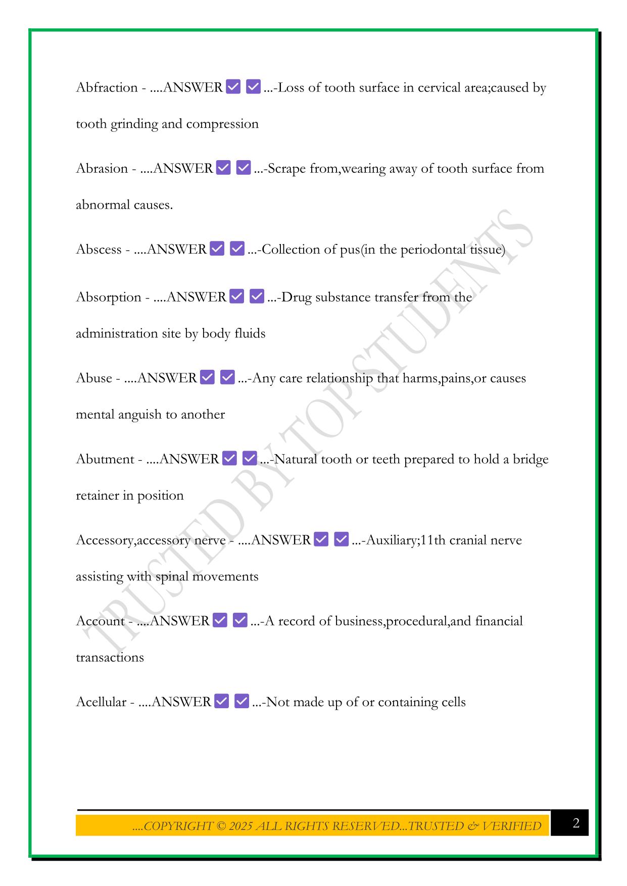 HOSA DENTAL TERMINOLOGY EXAM 2025 QUESTIONS AND ANSWERS