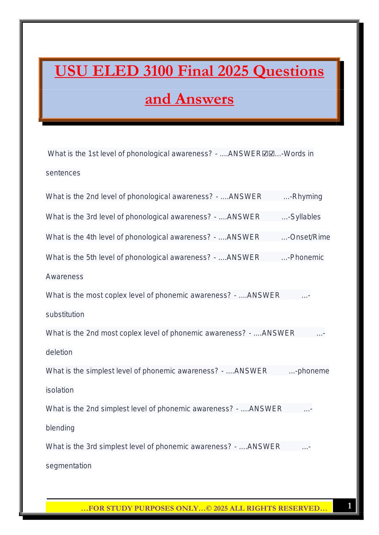 USU ELED 3100 Final 2025 Questions and Answers