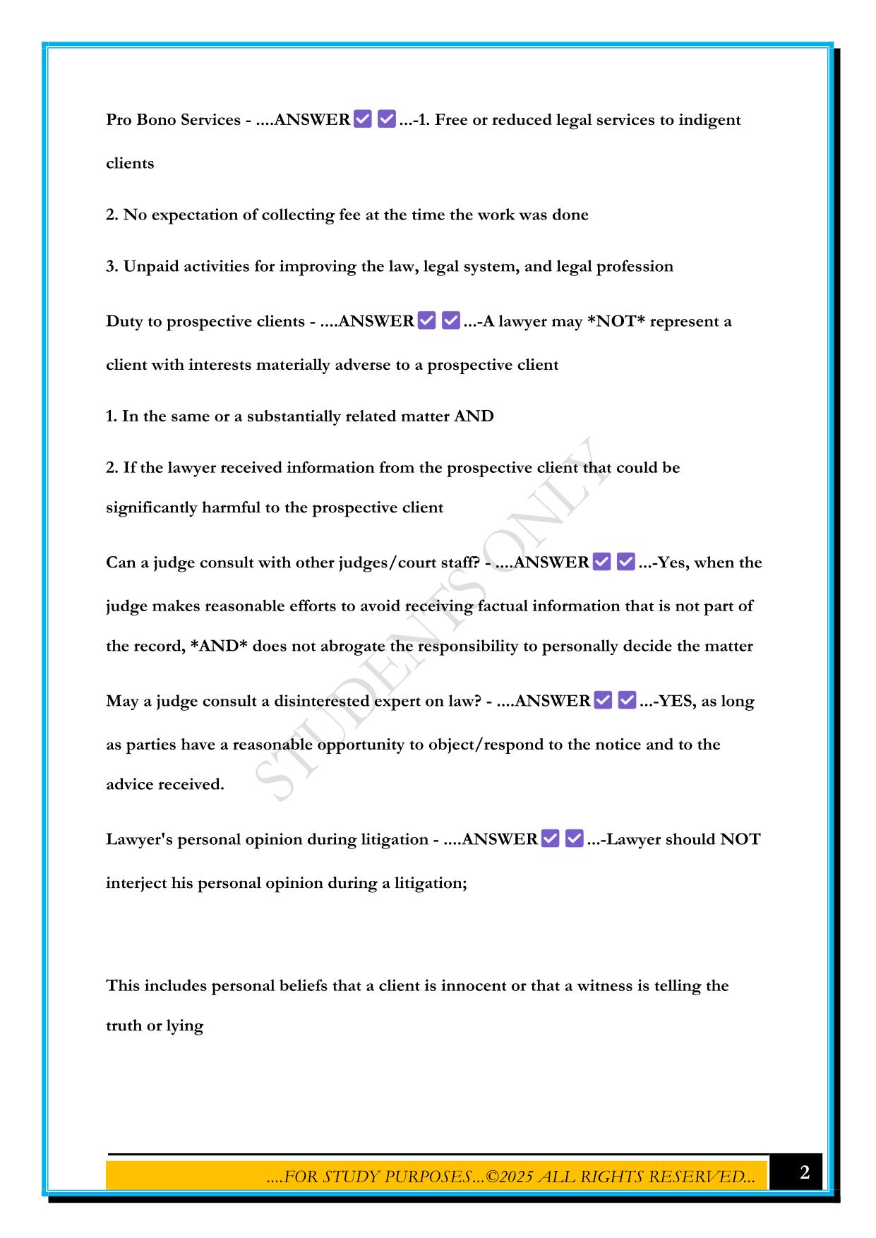 BARBRI - MPRE EXAM 2025 QUESTIONS AND ANSWERS