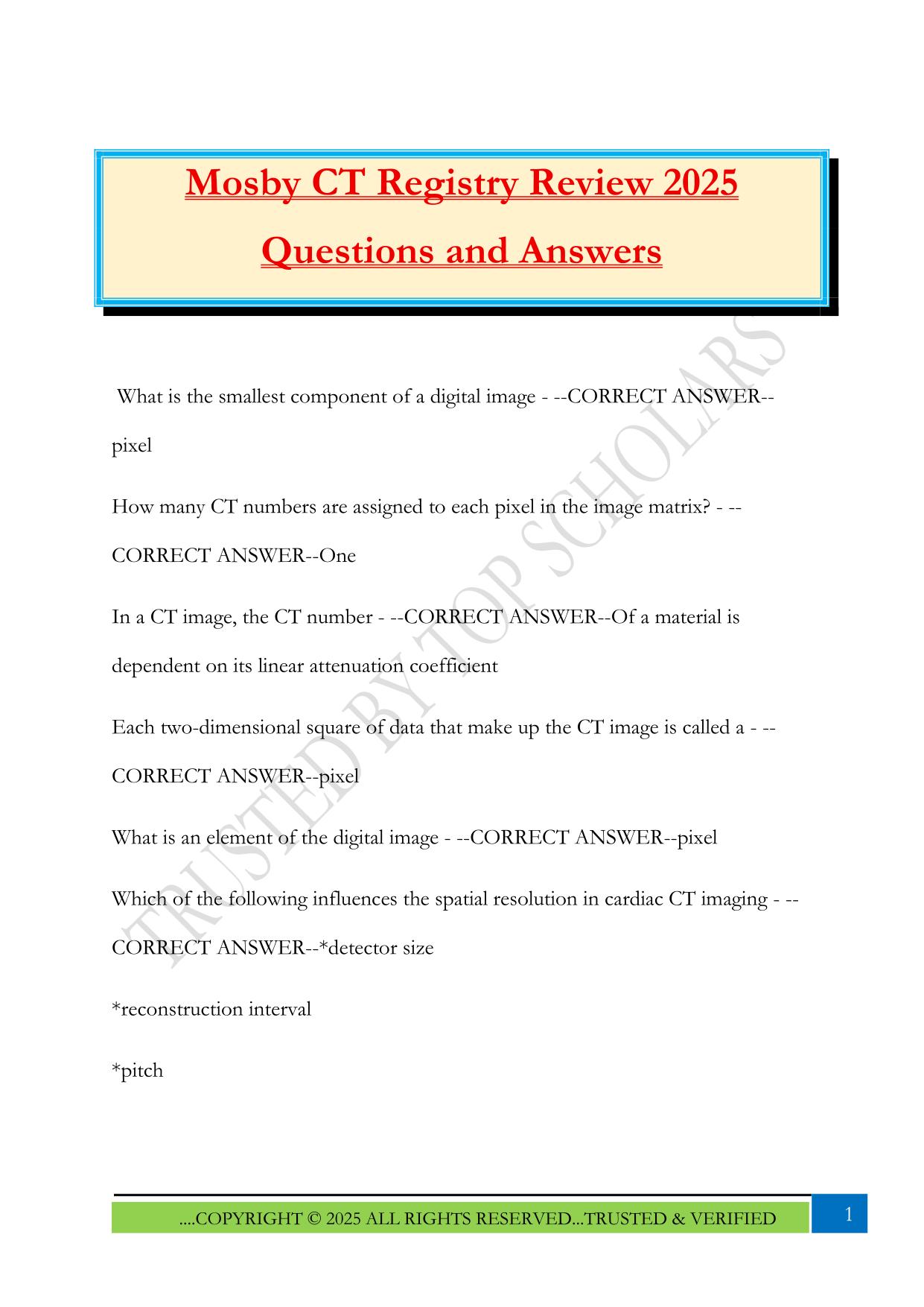 Mosby CT Registry Review 2025 Questions and Answers