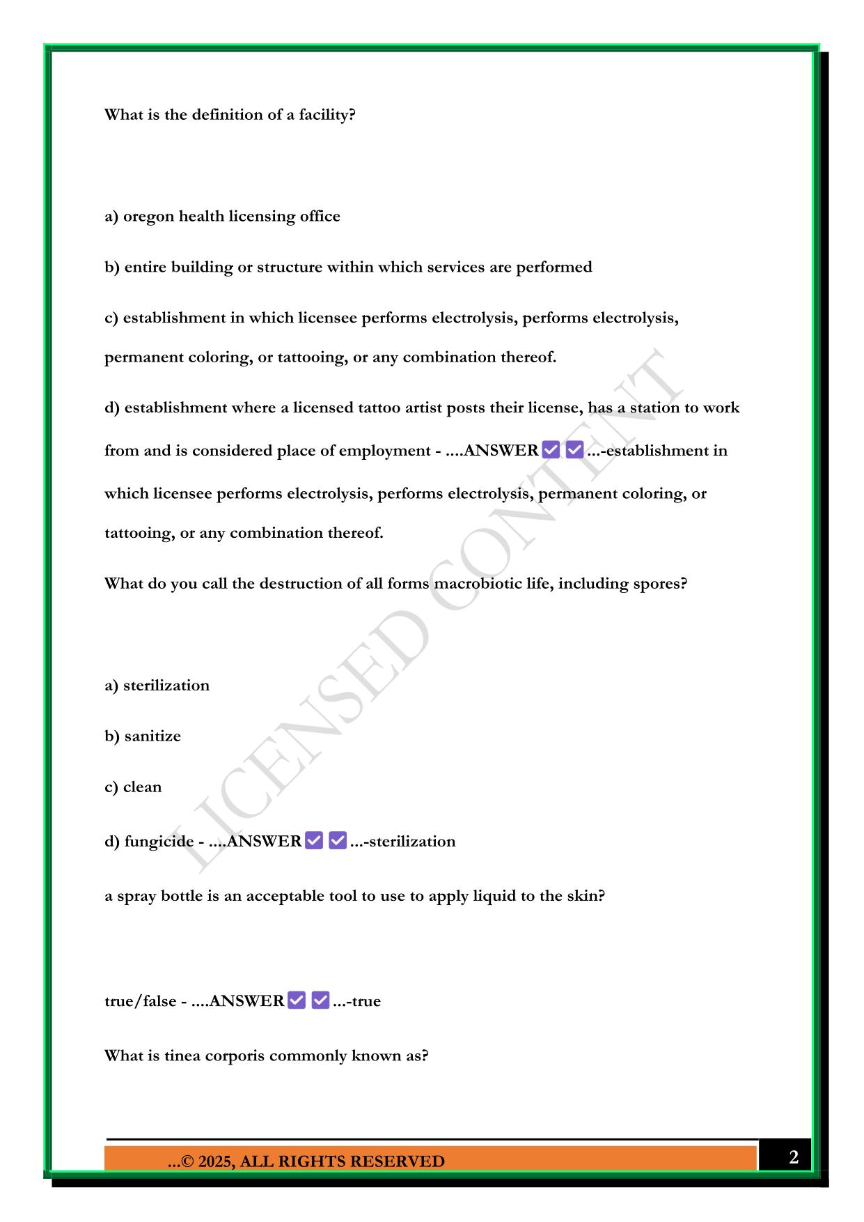 TATTOO OREGON TEST 2025 QUESTIONS AND ANSWERS