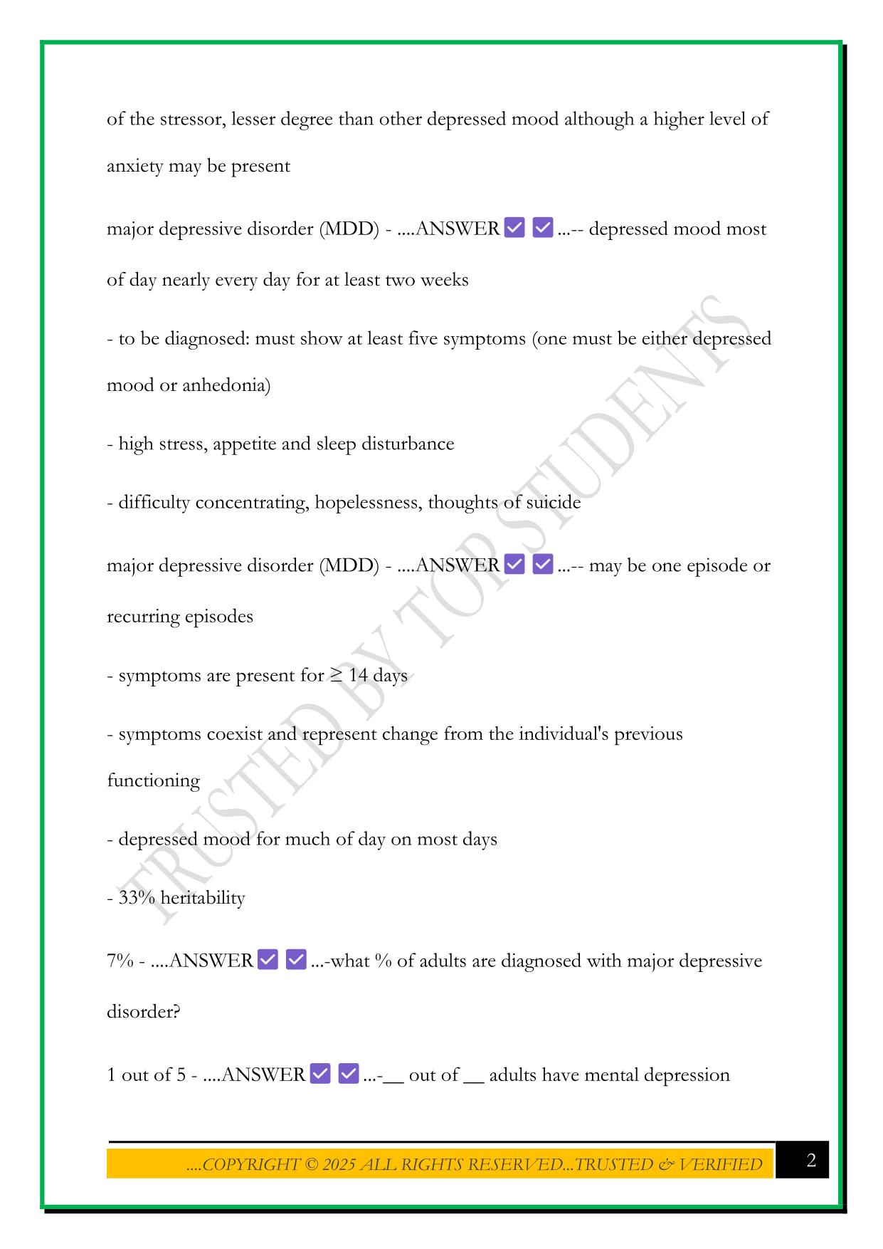 HOSA BEHAVIORAL HEALTH 2025 QUETSIONS AND ANSWERS