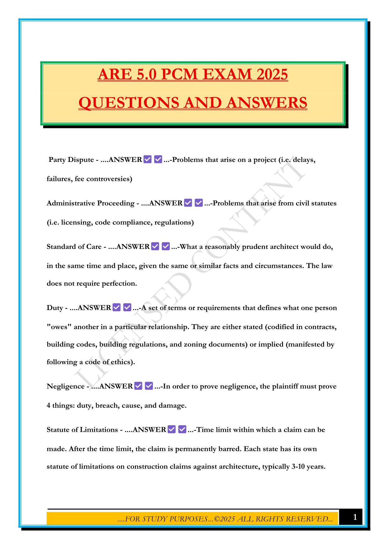 ARE 5.0 PCM EXAM 2025 QUESTIONS AND ANSWERS