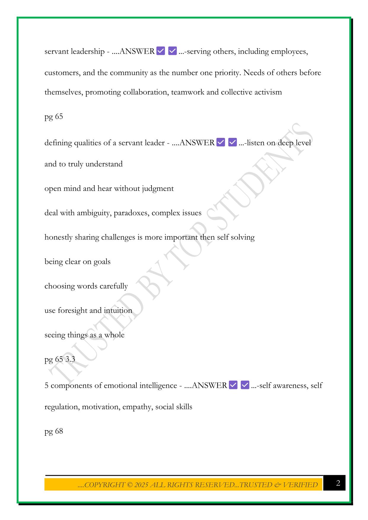 NURSING LEADERSHIP EXAM 1 STUDY GUIDE 2025 QUESTIONS AND ANSWERS