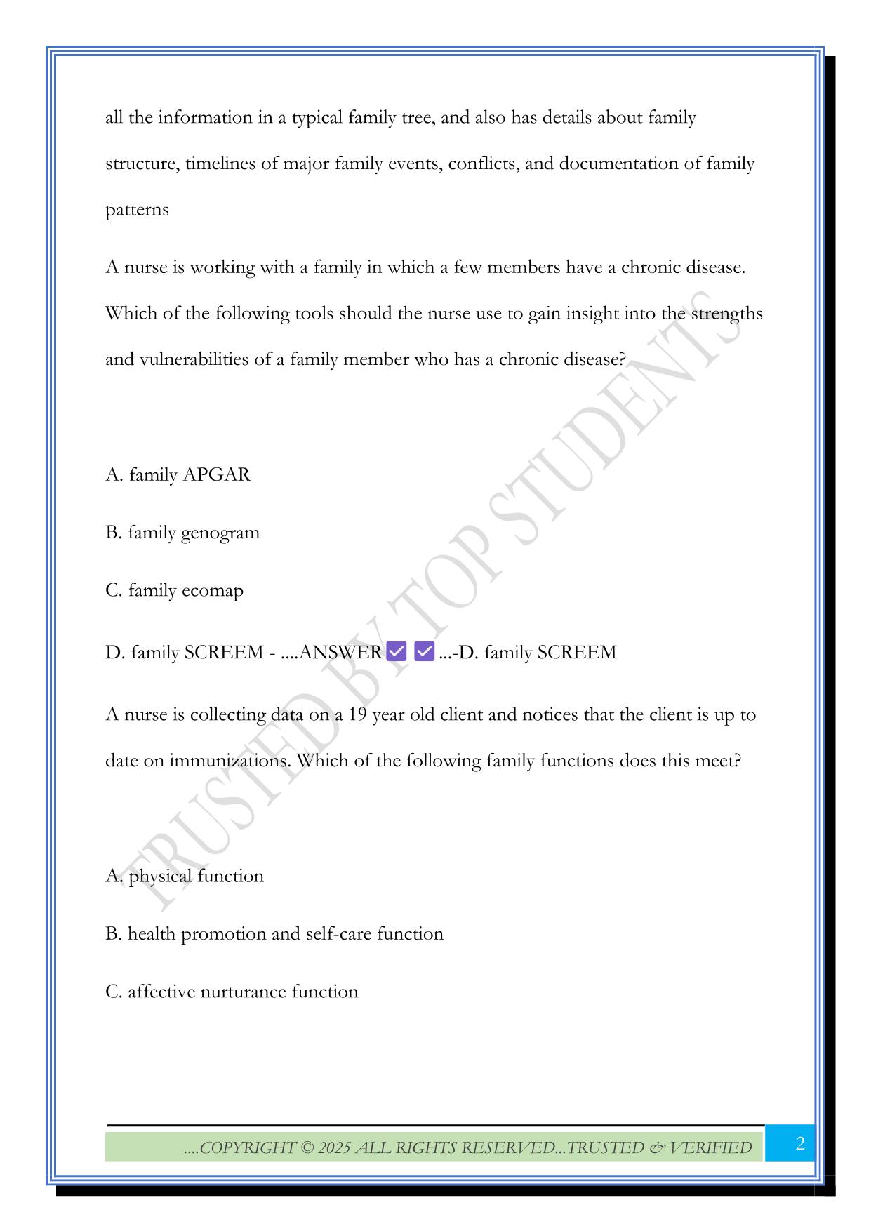 ATI Individual & Family Wellbeing: Families Exam 2025 Questions and Answers