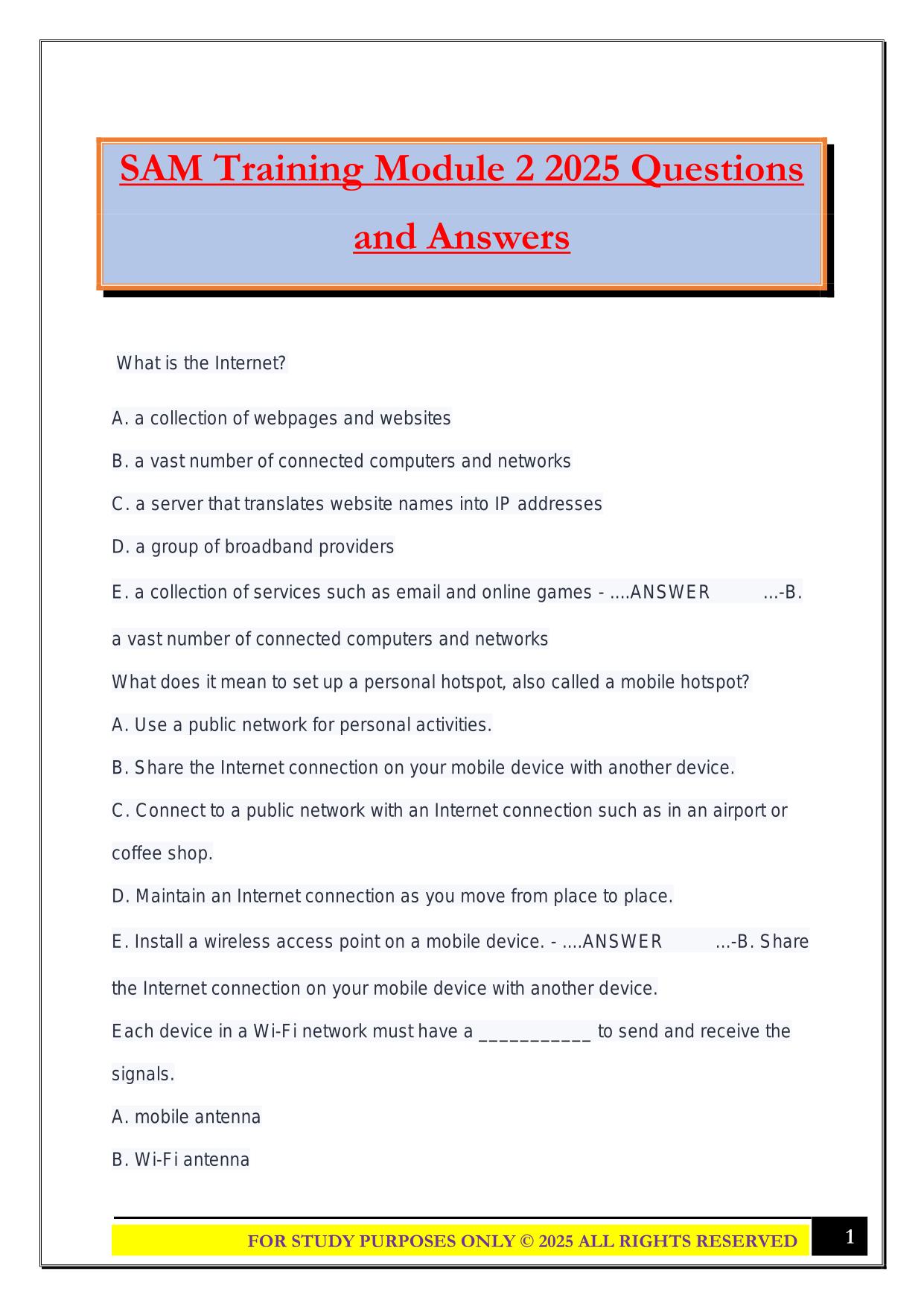 SAM Training Module 2 2025 Questions and Answers