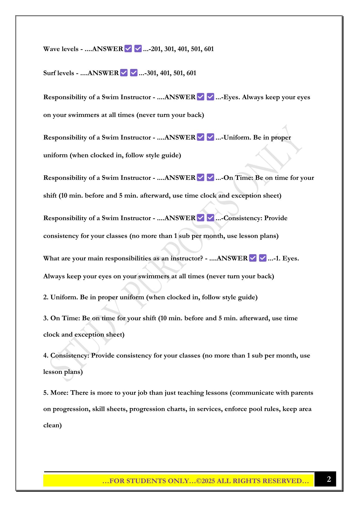Lifetime Swim Instructor FINAL Exam 2025 Questions and Answers