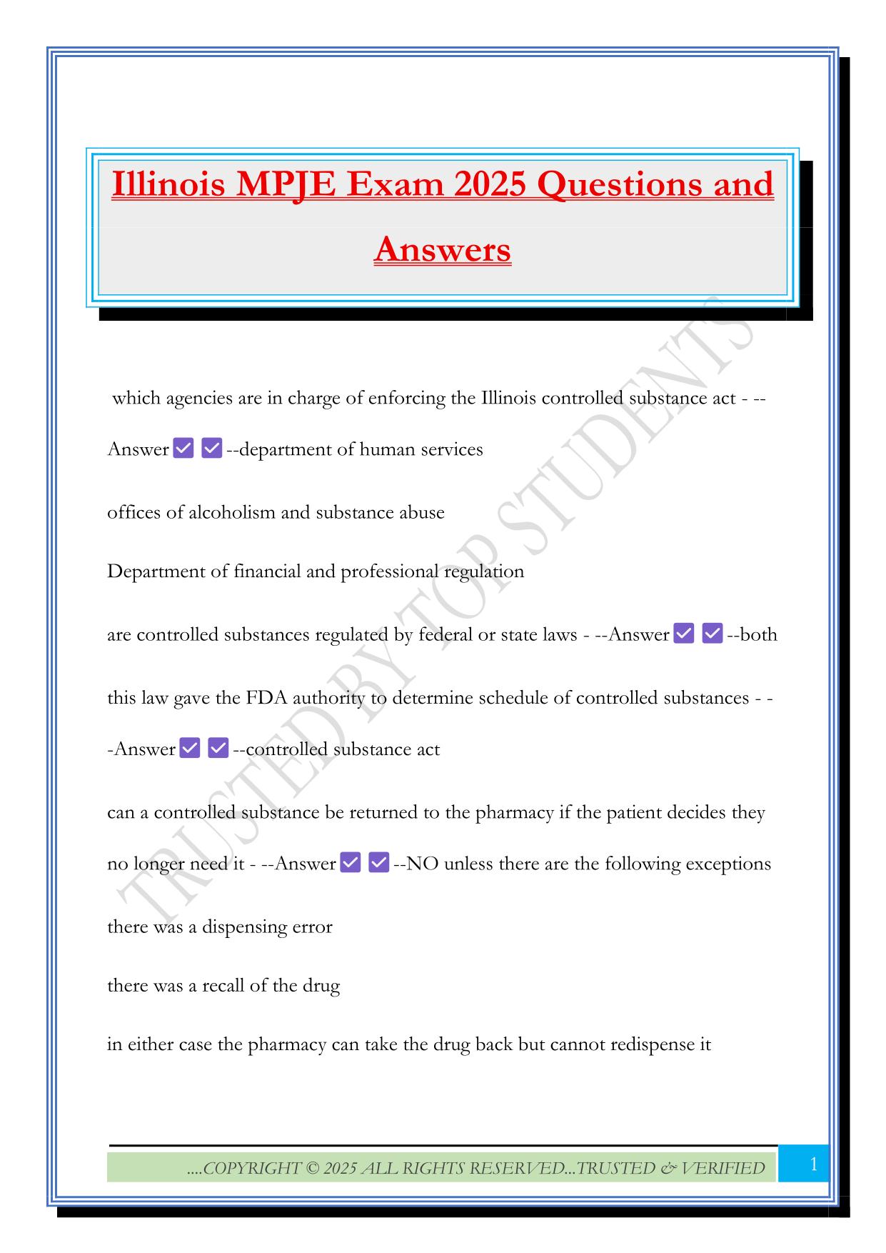 Illinois MPJE Exam 2025 Questions and Answers