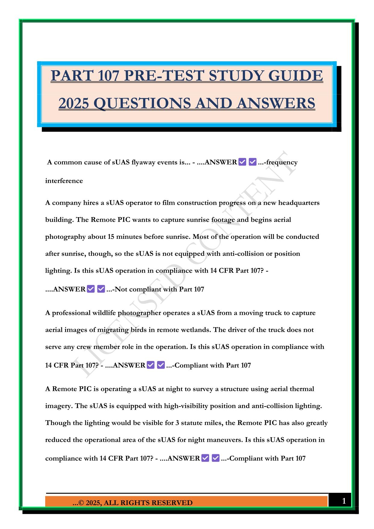 PART 107 PRE-TEST STUDY GUIDE 2025 QUESTIONS AND ANSWERS