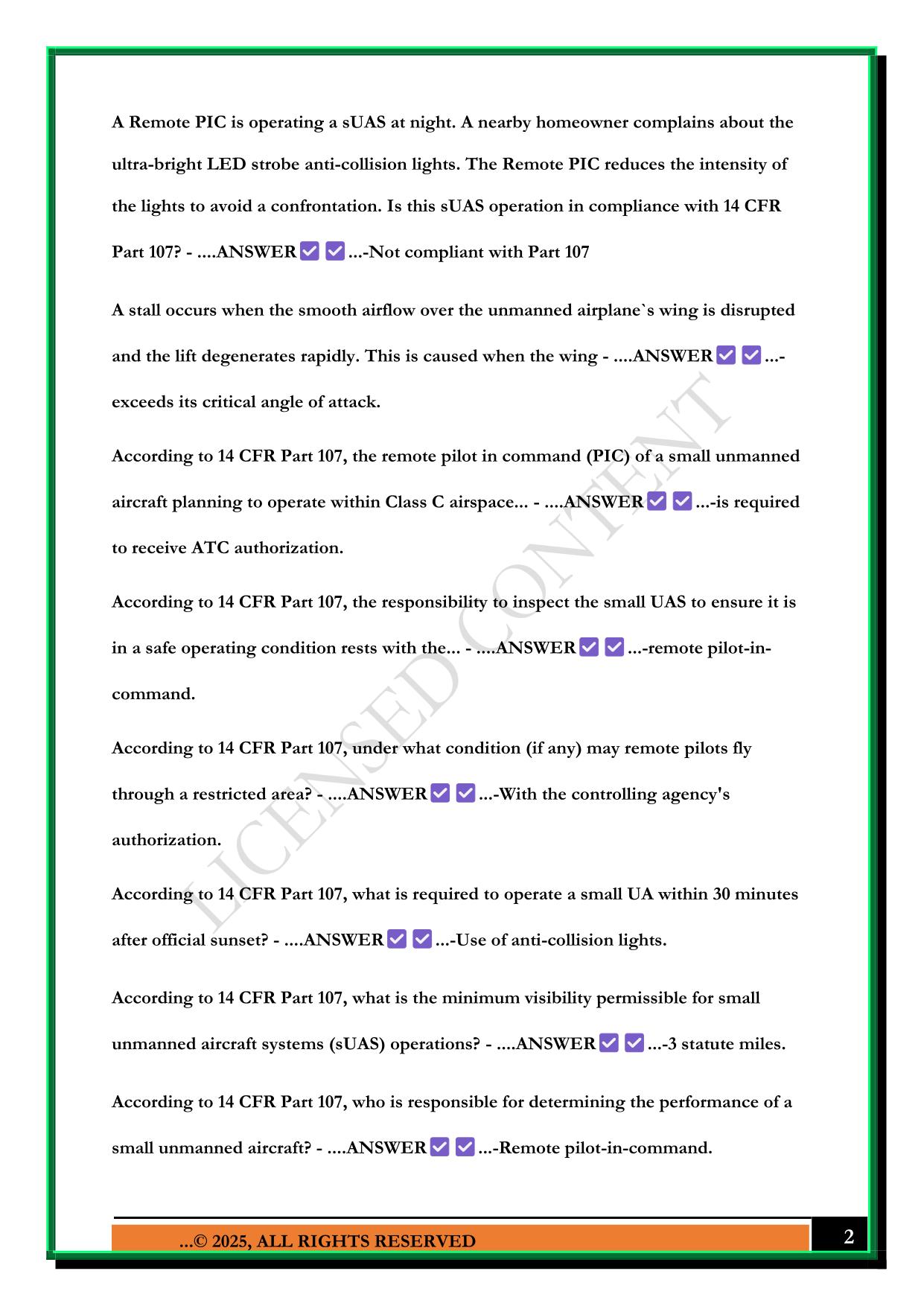 PART 107 PRE-TEST STUDY GUIDE 2025 QUESTIONS AND ANSWERS