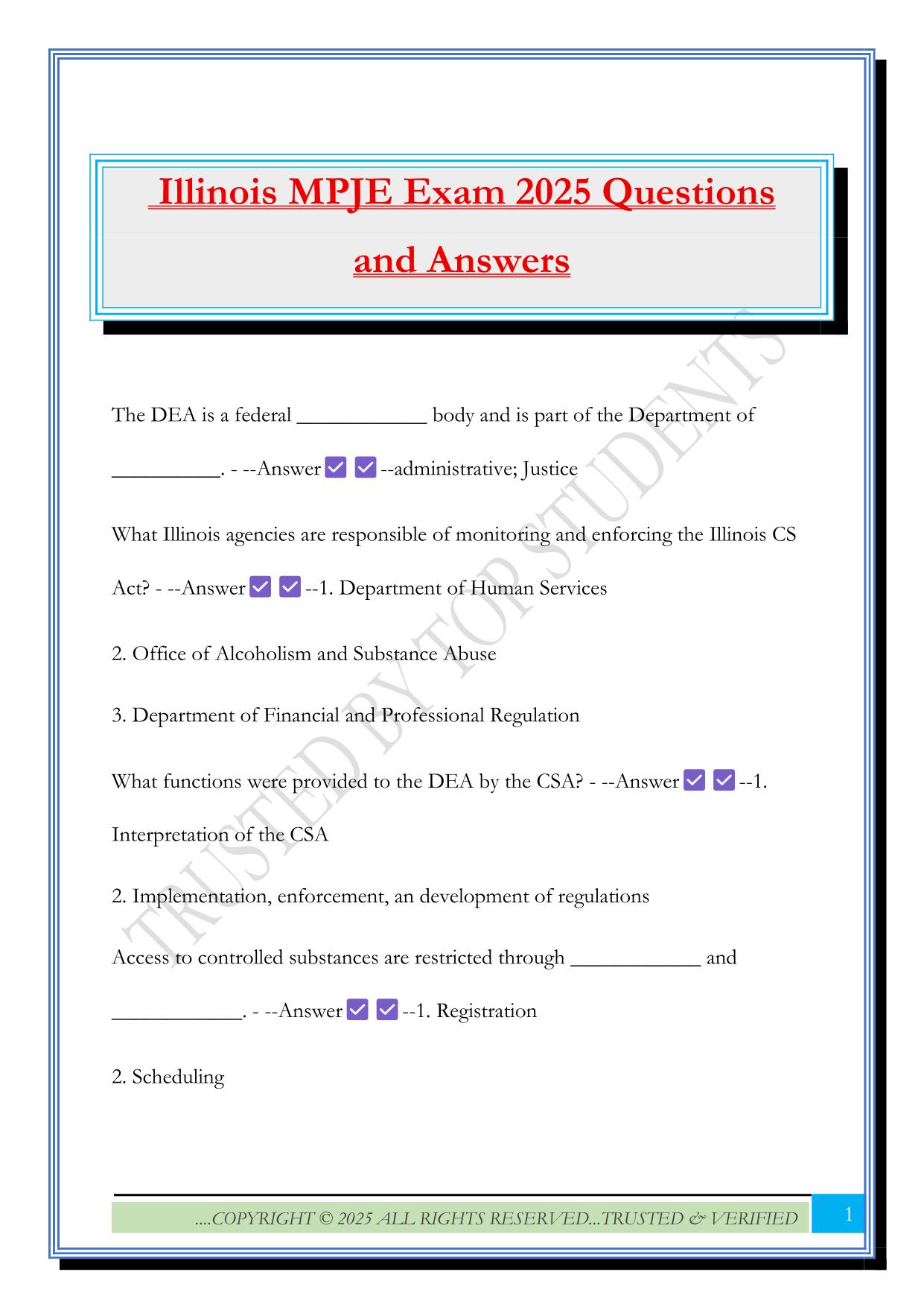 Illinois MPJE Exam 2025 Questions and Answers