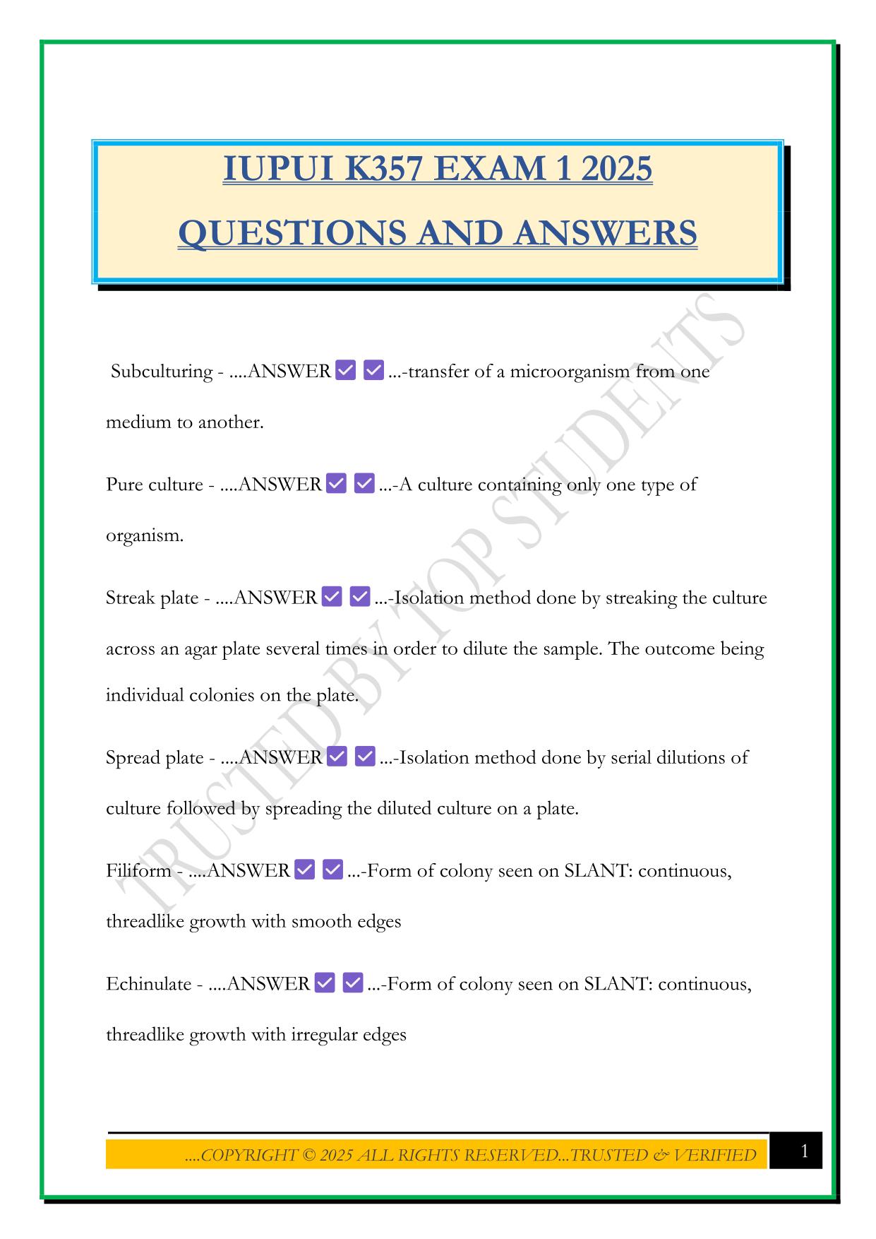 IUPUI K357 EXAM 1 2025 QUESTIONS AND ANSWERS