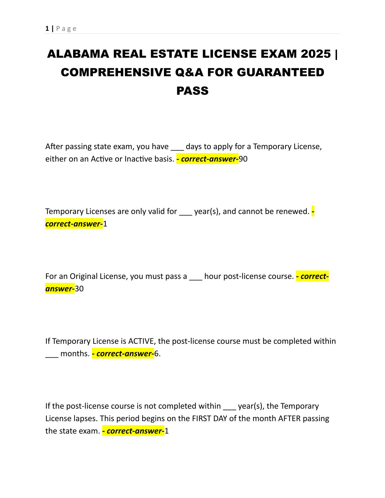 ALABAMA REAL ESTATE LICENSE EXAM 2025 | COMPREHENSIVE Q&A FOR GUARANTEED PASS