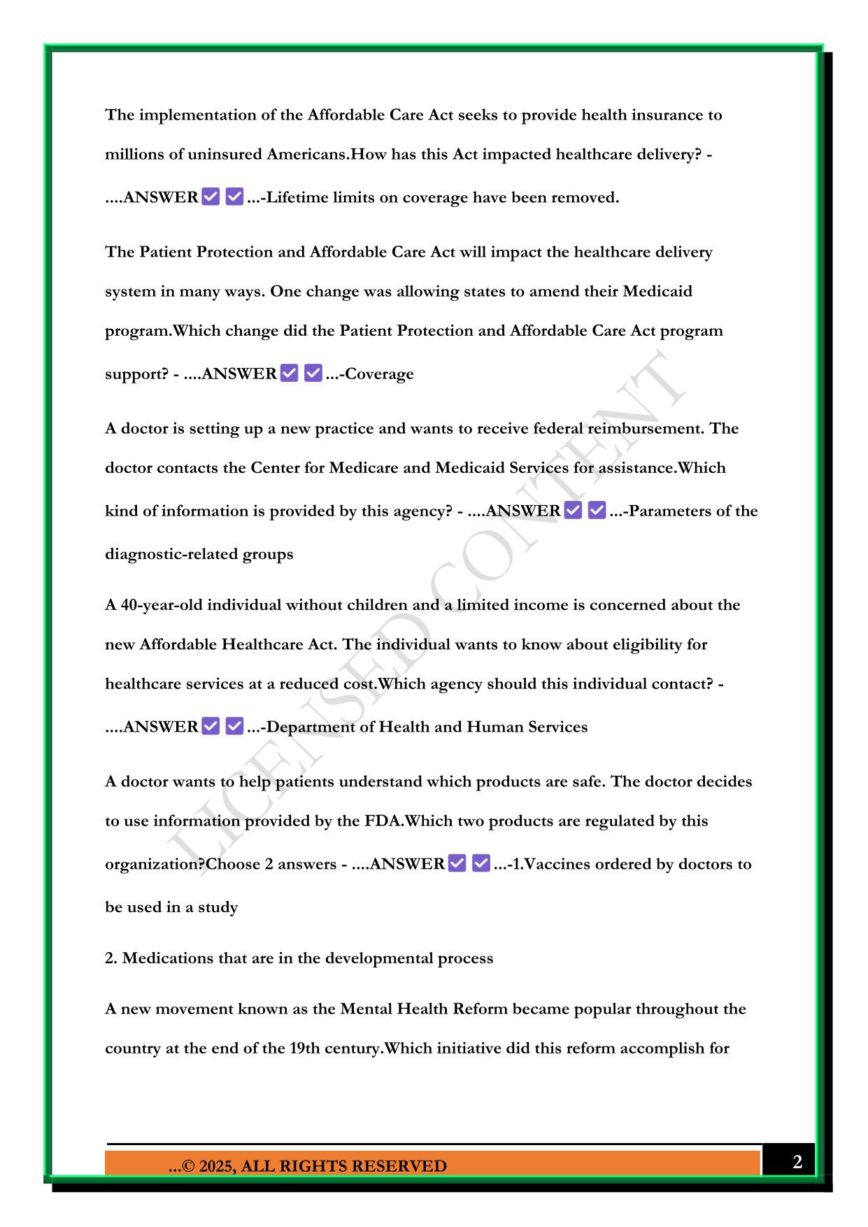 C425 PRE-ASSESSMENT: HEALTHCARE DELIVERY SYSTEMS, REGULATION AND COMPLIANCE EXAM 2025 QUESTIONS AND ANSWERS