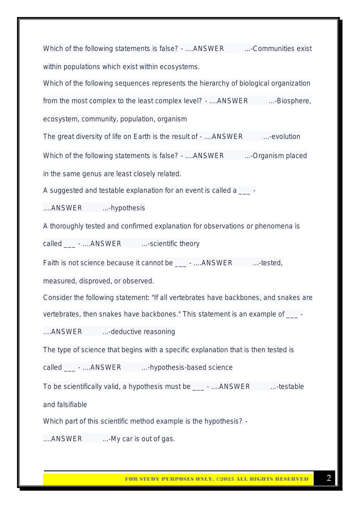 BIO 100- Exam 1 Cogbooks Questions with Correct Answers