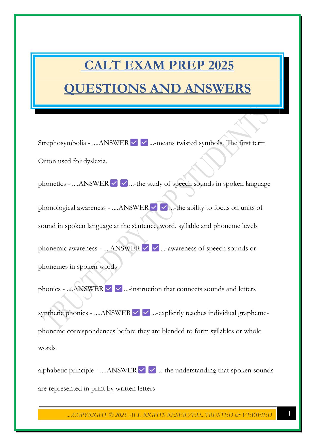 CALT EXAM PREP 2025 QUESTIONS AND ANSWERS