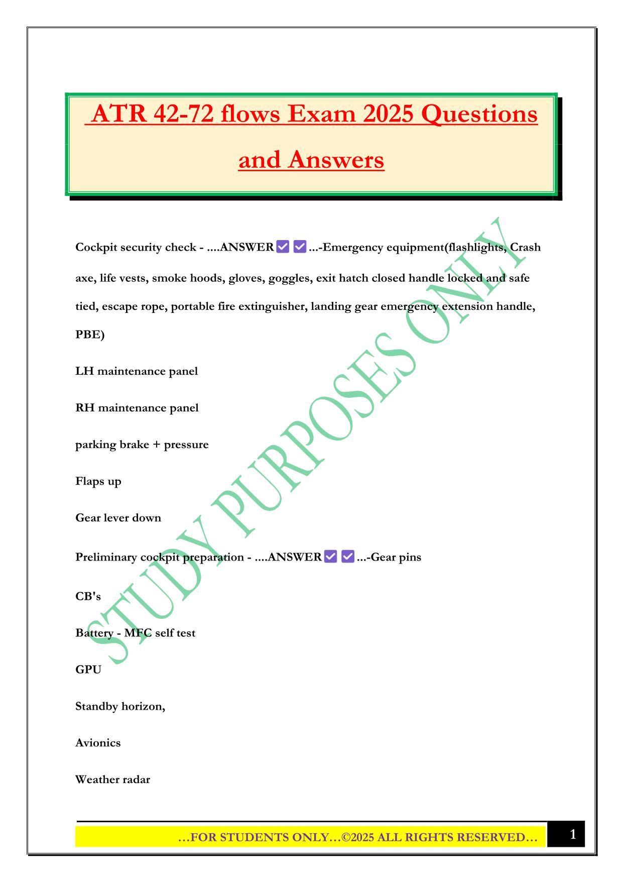 ATR 42-72 flows Exam 2025 Questions and Answers