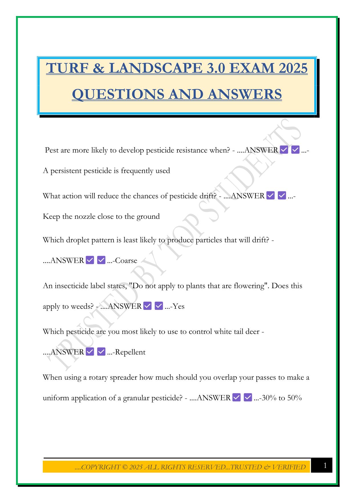 TURF & LANDSCAPE 3.0 EXAM 2025 QUESTIONS AND ANSWERS