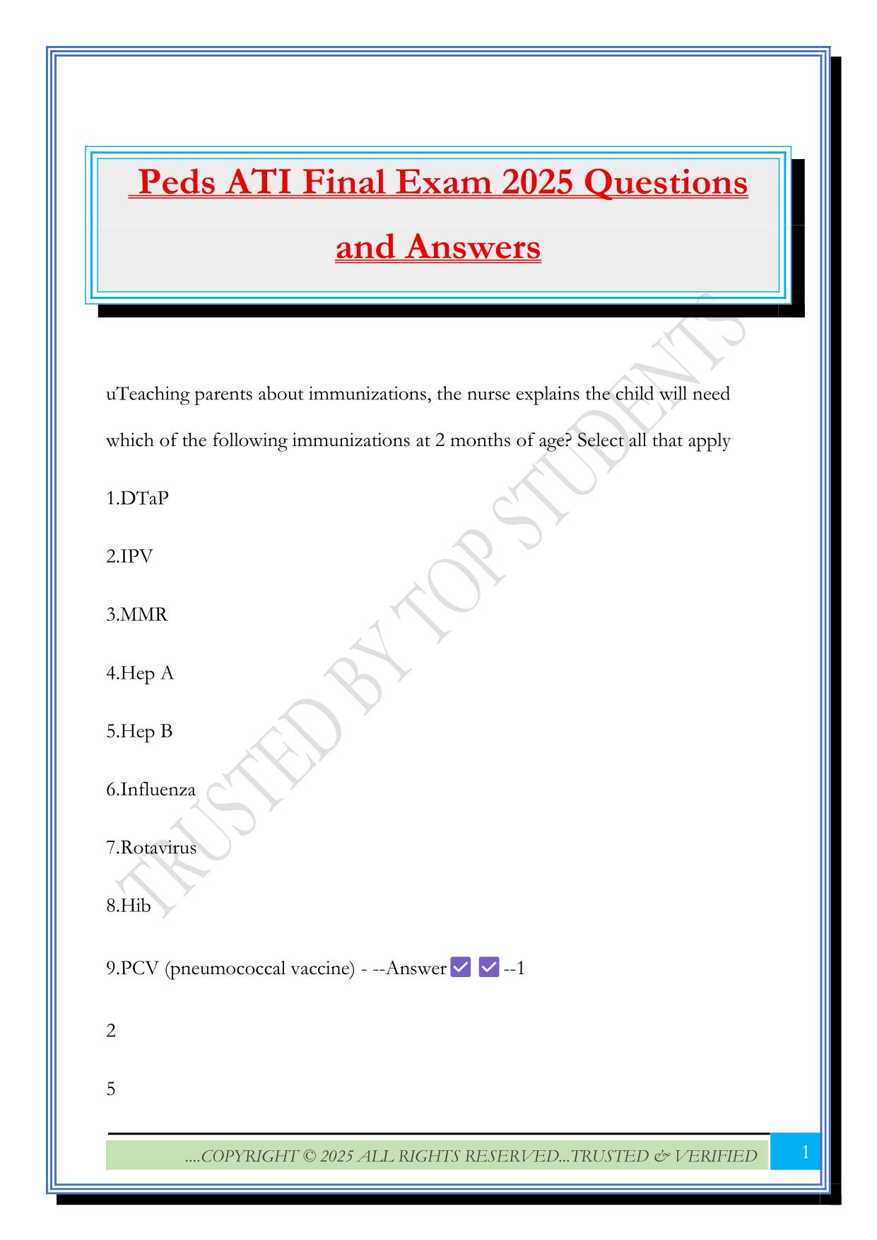 Peds ATI Final Exam 2025 Questions and Answers
