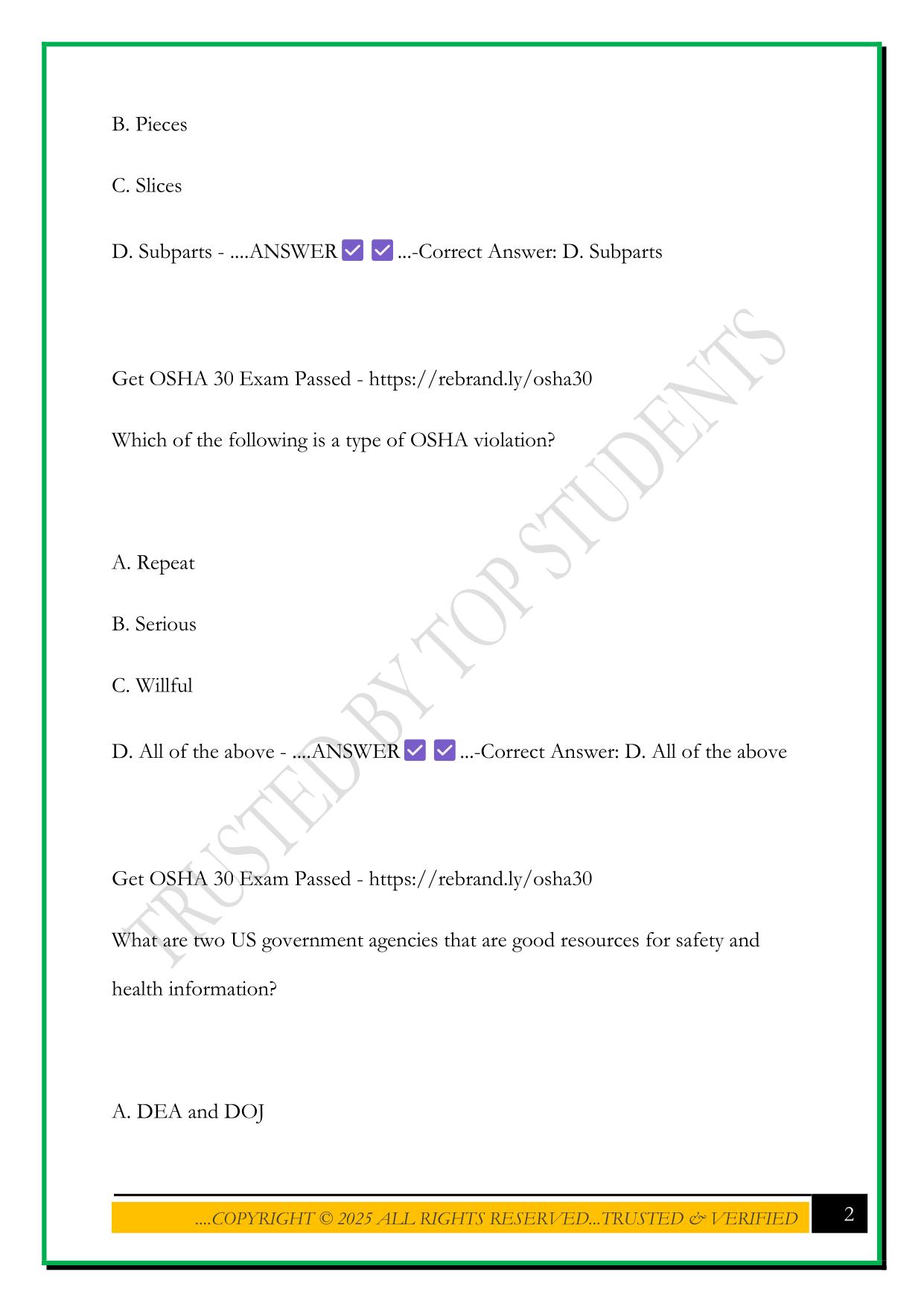 OSHA 30 CONSTRUCTION FINAL TEST 2025 ANSWER KEY
