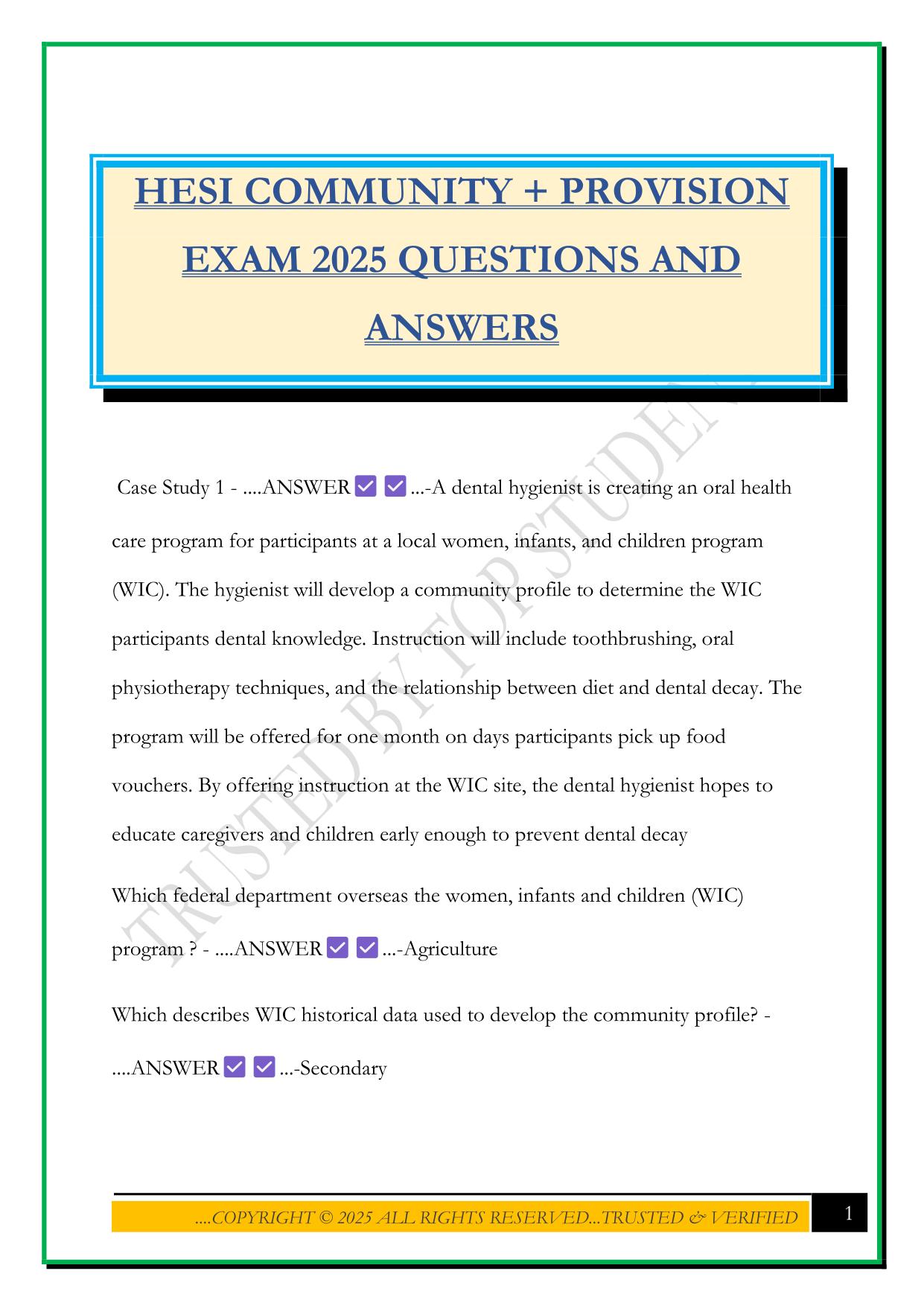 HESI COMMUNITY + PROVISION EXAM 2025 QUESTIONS AND ANSWERS