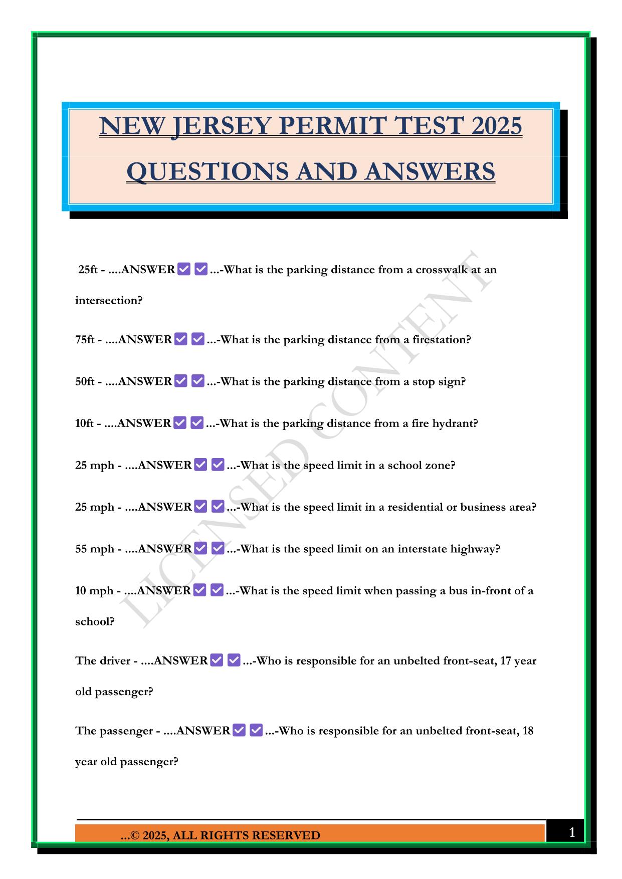 NEW JERSEY PERMIT TEST 2025 QUESTIONS AND ANSWERS