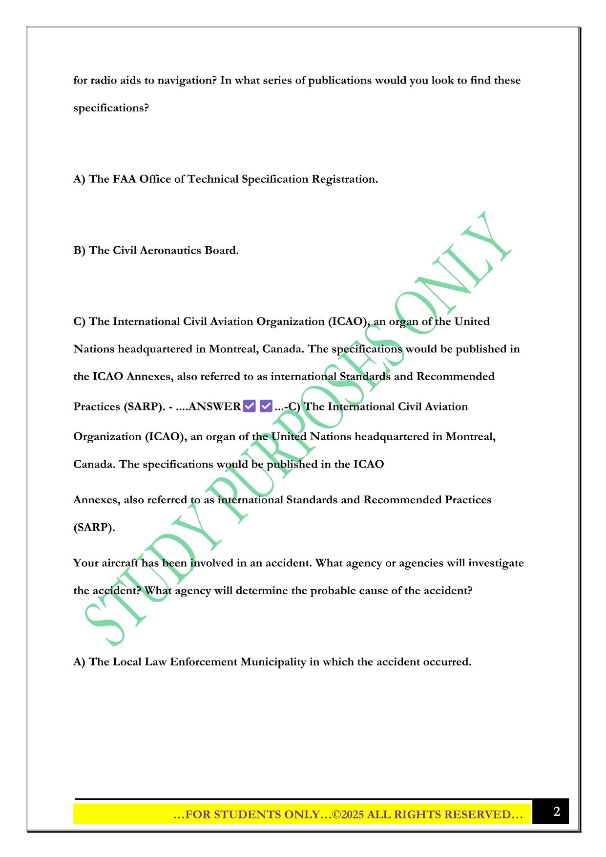 Aviation Law final Exam 2025 Questions and Answers