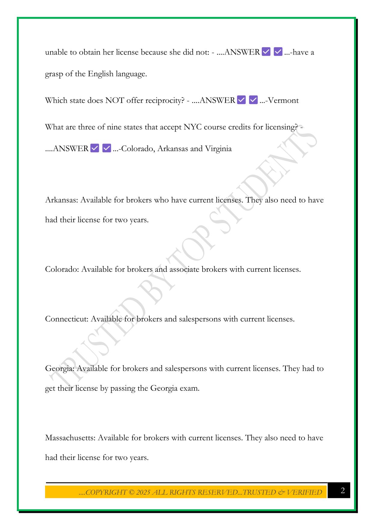 NYREI EXAM 2025 QUESTIONS AND ANSWERS