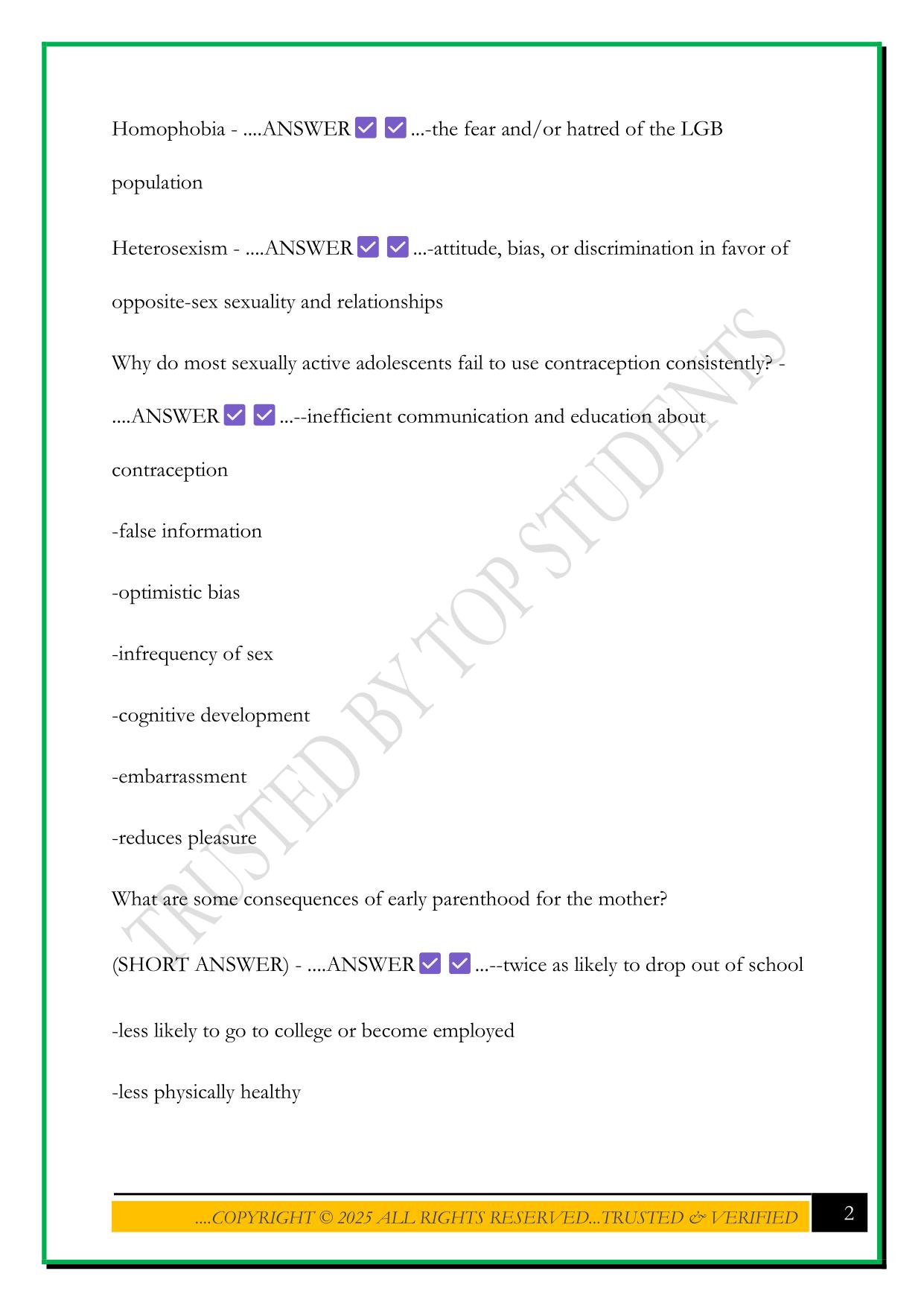 CSU HDFS 311 FINAL EXAM 2025 QUESTIONS AND ANSWERS