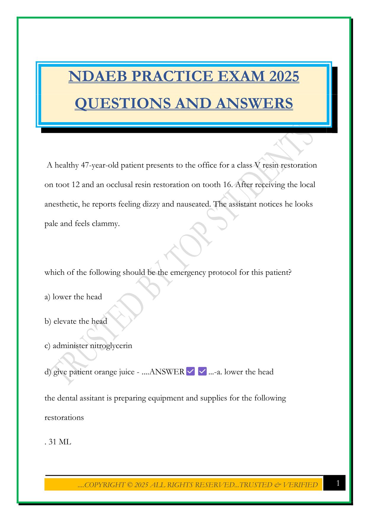 NDAEB PRACTICE EXAM 2025 QUESTIONS AND ANSWERS