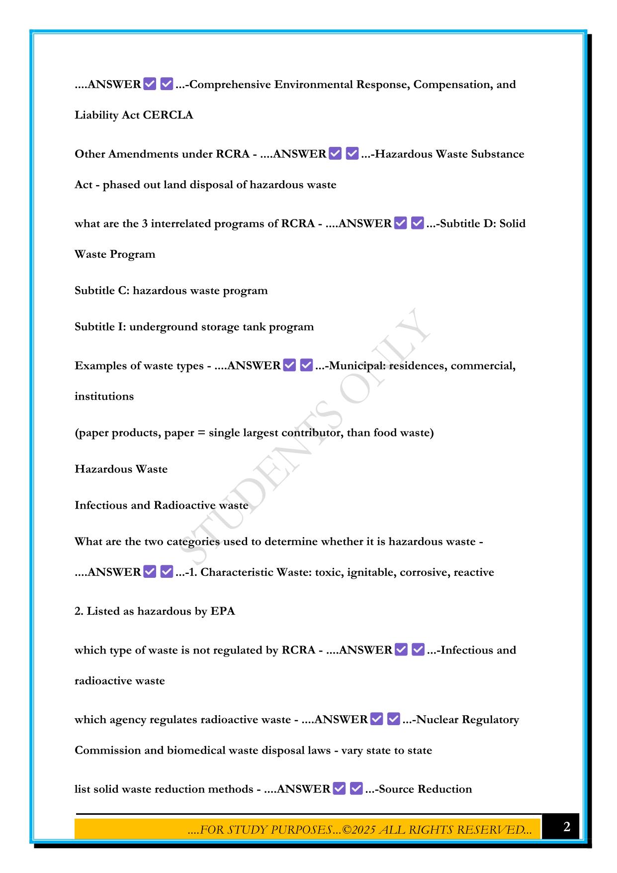 NEHA, SOLID AND HAZARDOUS WASTE #6 EXAM 2025 QUESTIONS AND ANSWERS