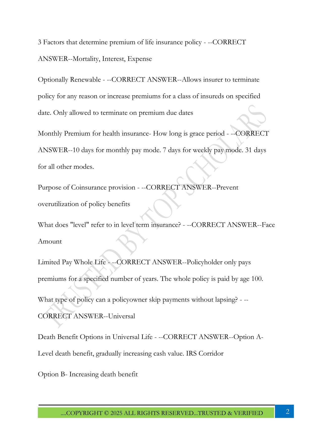 CA- PSI- Life, Accident & Health Exam 2025 Questions and Answers