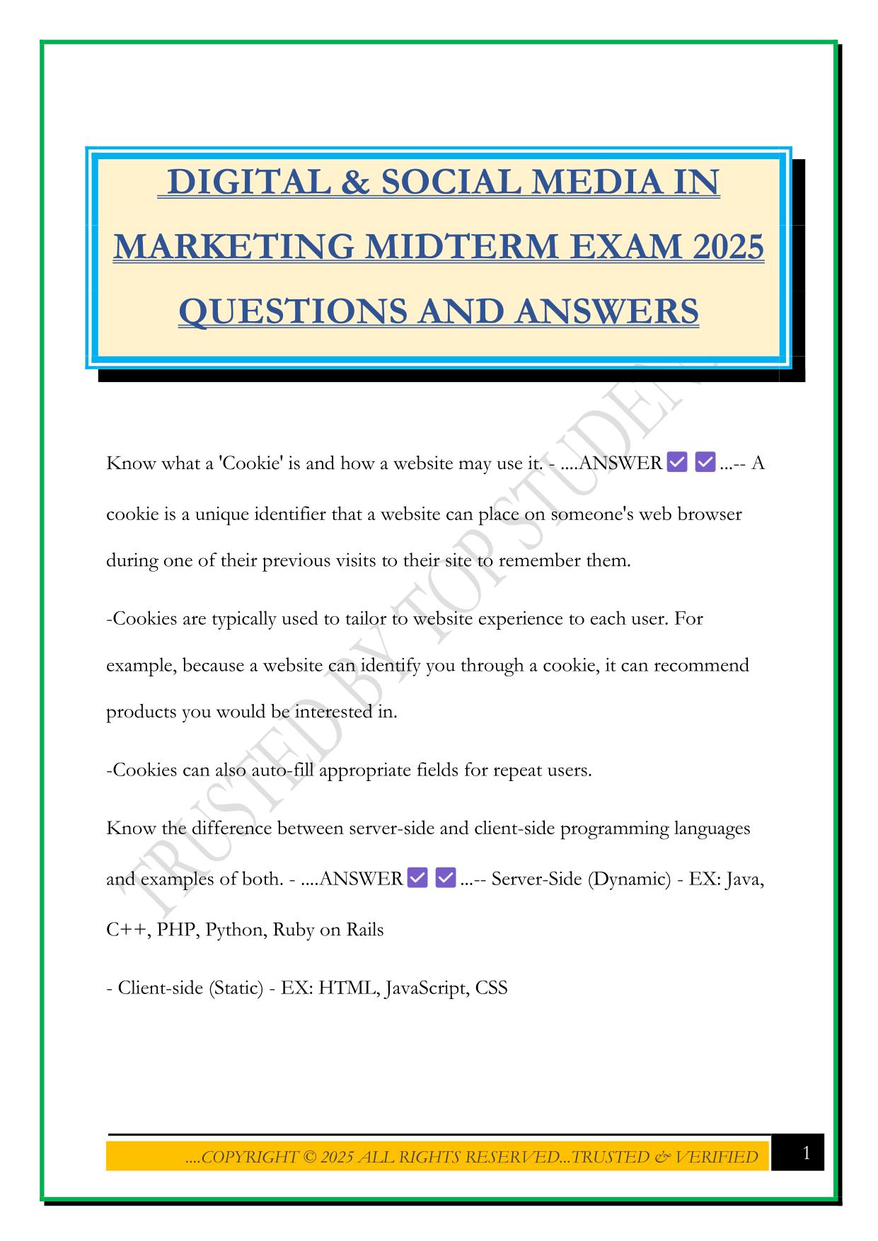 DIGITAL & SOCIAL MEDIA IN MARKETING MIDTERM EXAM 2025 QUESTIONS AND ANSWERS
