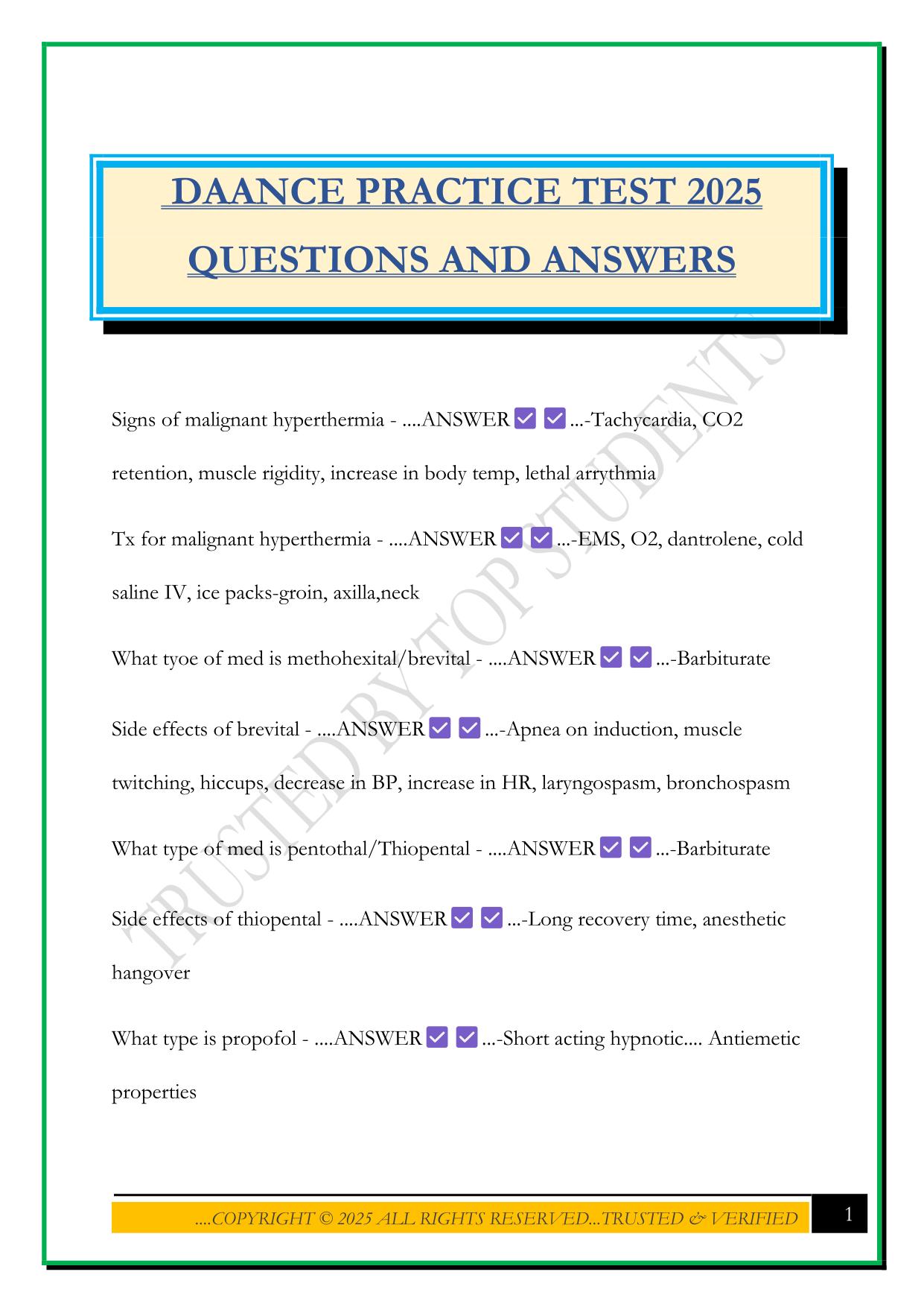 DAANCE PRACTICE TEST 2025 QUESTIONS AND ANSWERS