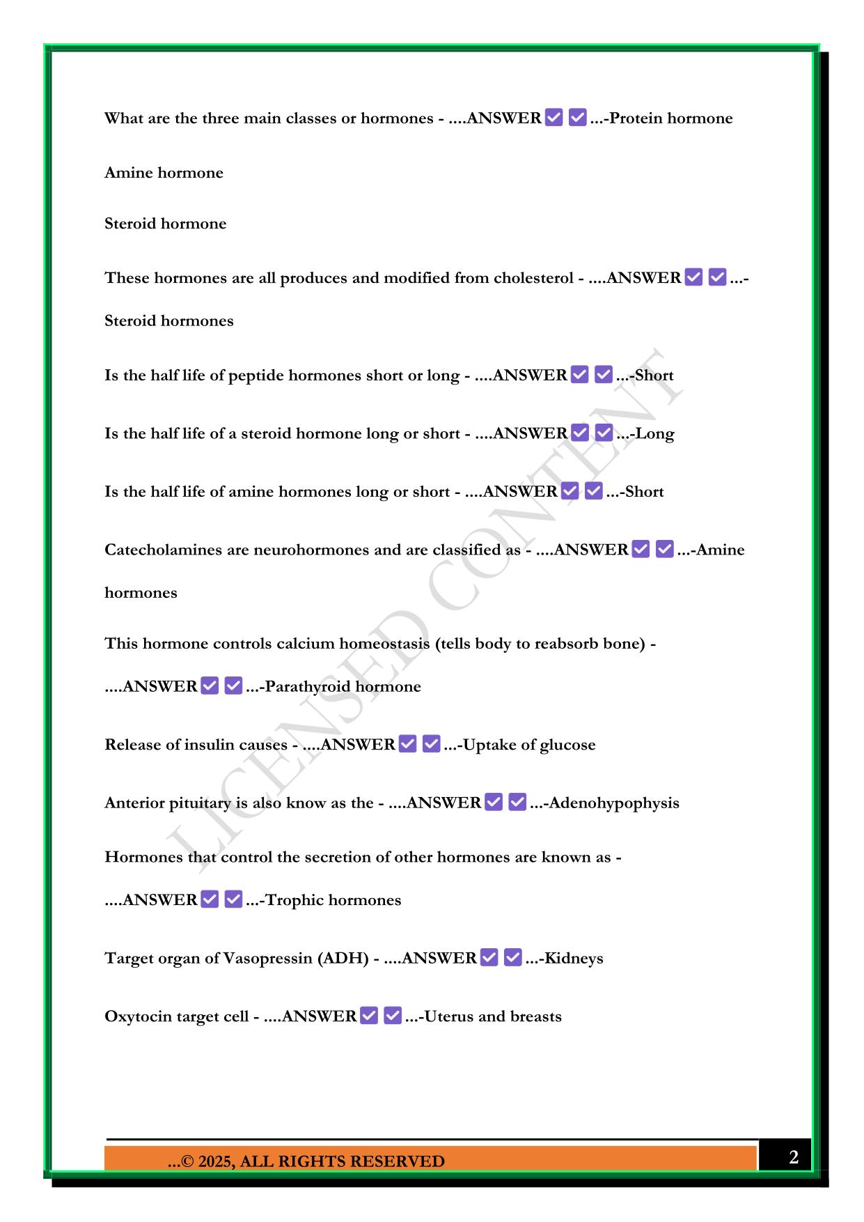 PHYSIOLOGY IUPUI EXAM 2 2025 QUESTIONS AND ANSWERS